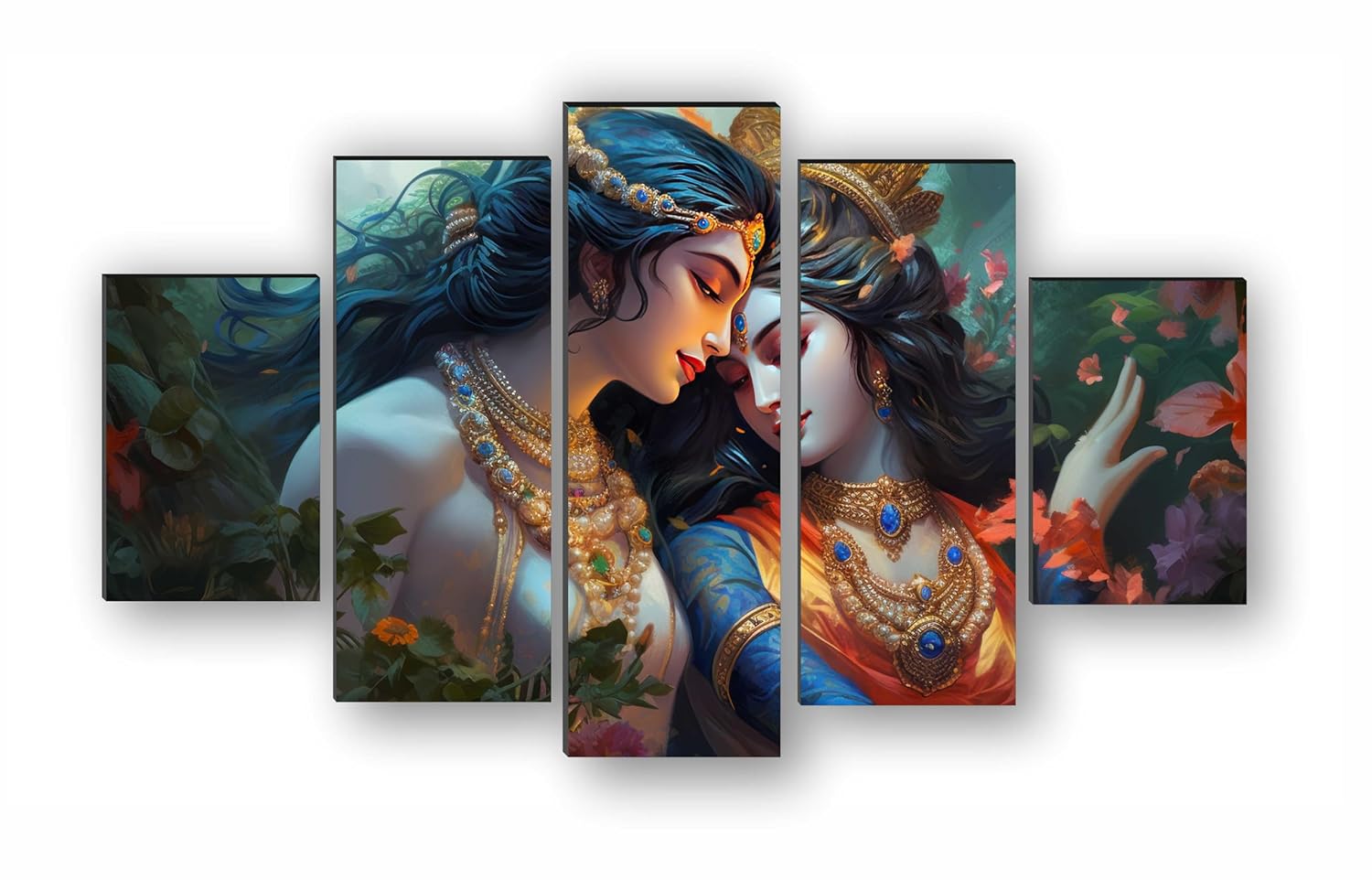 SAF Radha krishna Paintings for Living Room | Painting for Wall Decoration | 3D Wall Art for Bedroom | Radha krishna Religious Wall Painting Set of 5 (75 x 45 cms) SANFPNLS35490