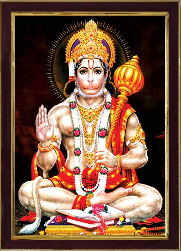 SAF paintings Religious Lord 'Hanuman Ji' Framed Painting (Synthetic, 20 cm x 32 cm x 3 cm, Sparkle Coated Digital, Multicolor)