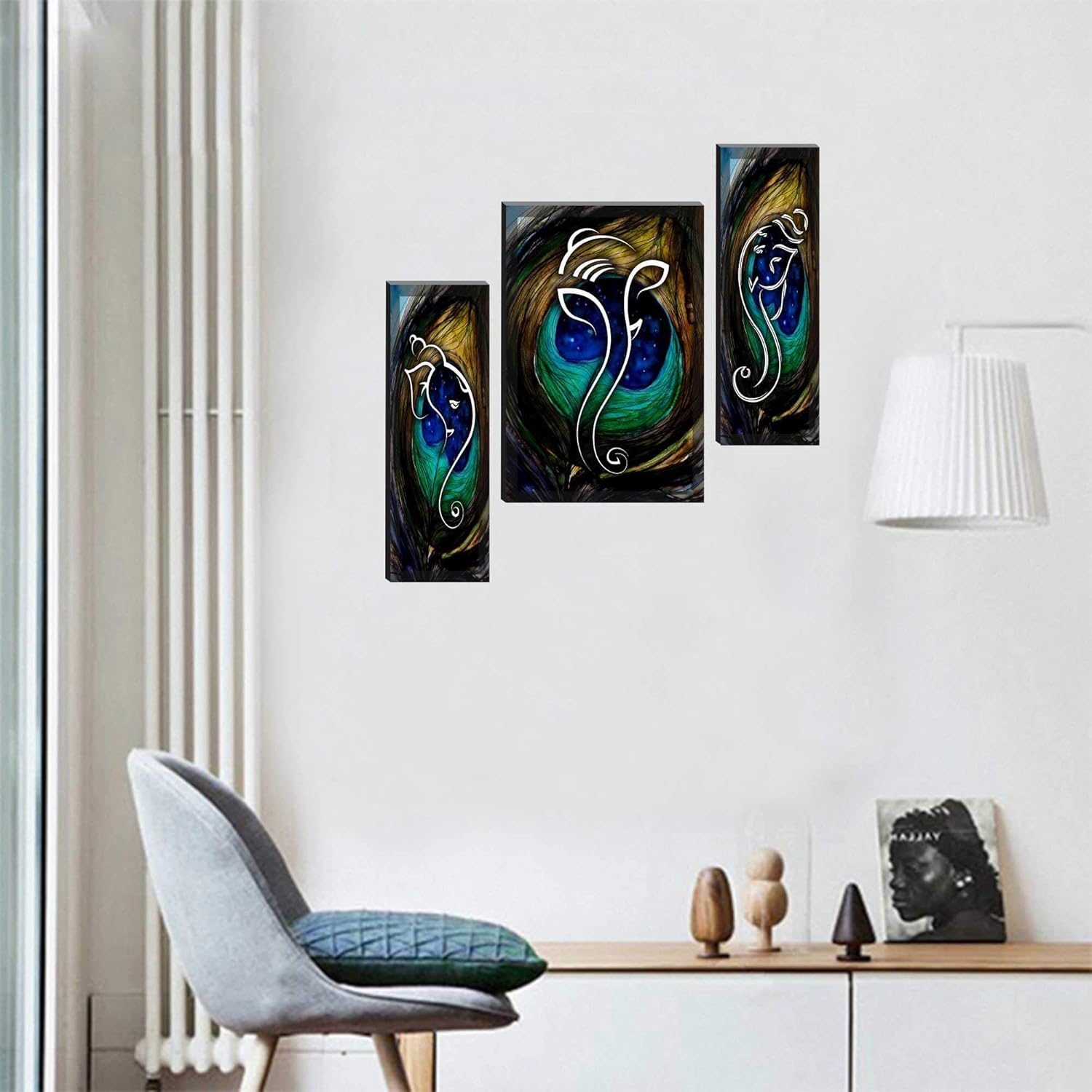 SAF paintings 6MM Ganesha Set of 3 Panel Digital Reprint 12 inch x 18 inch Painting SANFJM1005