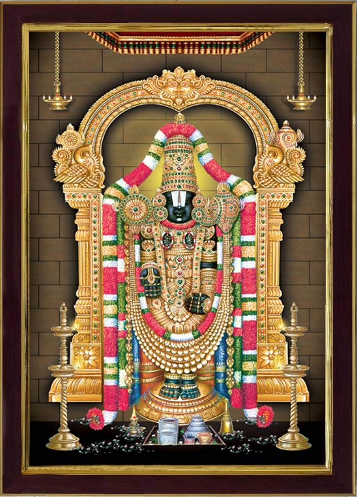 SAF paintings Religious Lord Teerupati Balaji Sparkle Coated Digital Reprint Painting (13.25 inch x 9.25 inch) SANFR6578, Multicolor
