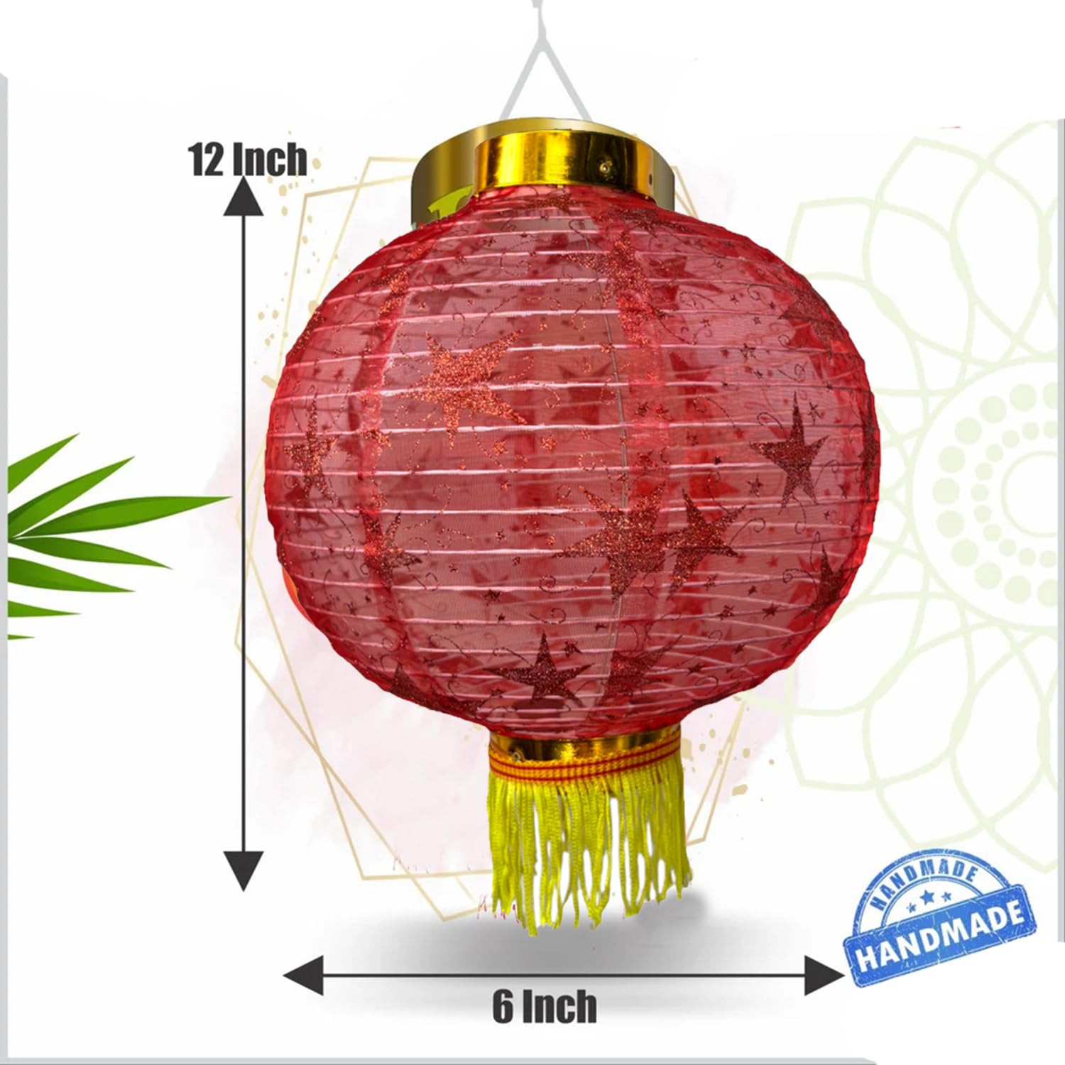 PartySanthe Star Print Pack of 1pc Cloth Diwali Hanging Lantern Handmade Traditional Festive Lantern Round 12inch - Random Design and Random Color Any 1pc