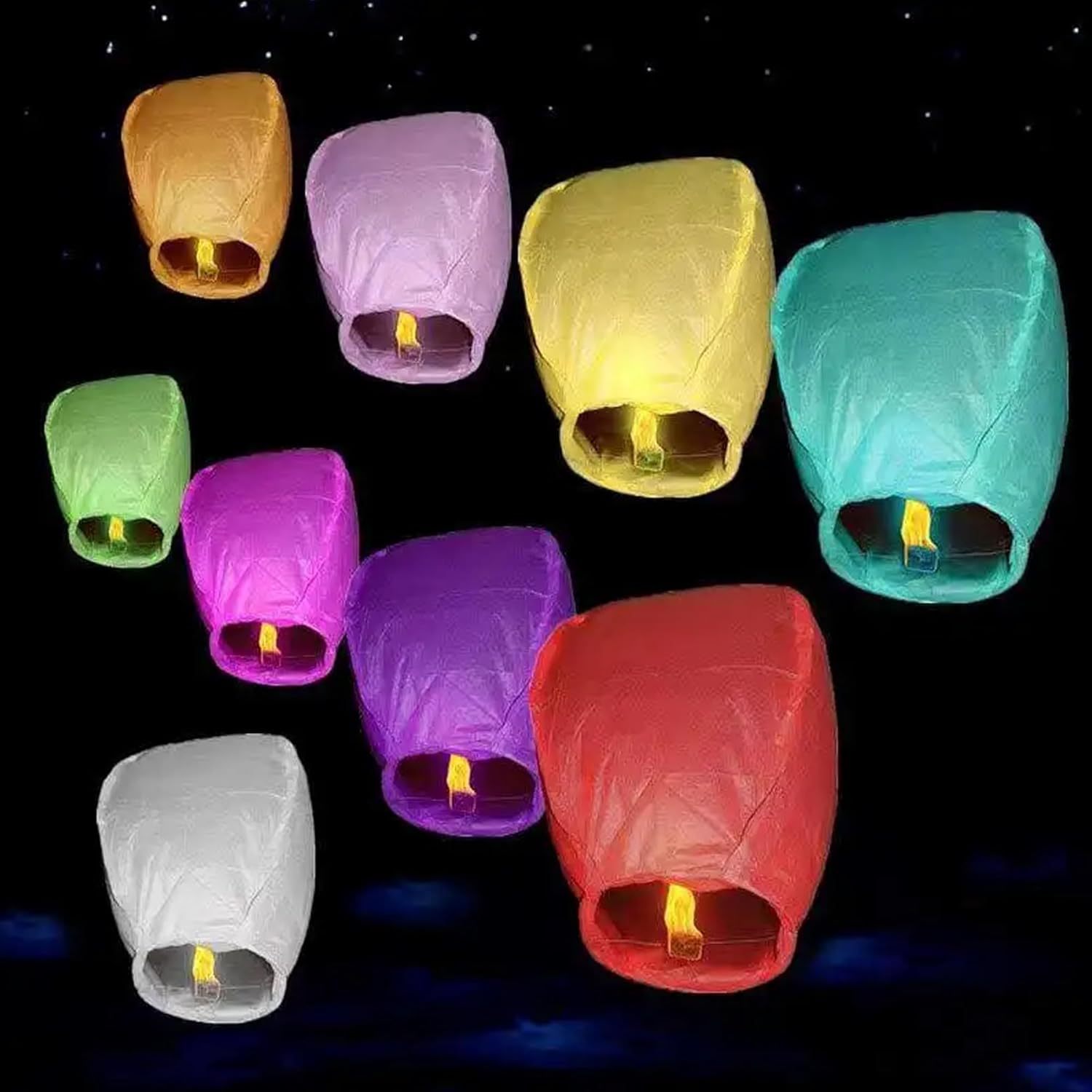 FanXplore Paper Sky Lantern Assorted Colour Hot Air Balloon for Diwali/Marriage/Christmas/All Festival with Fuel Wax Candle for Birthday New Year (Pack of 5)