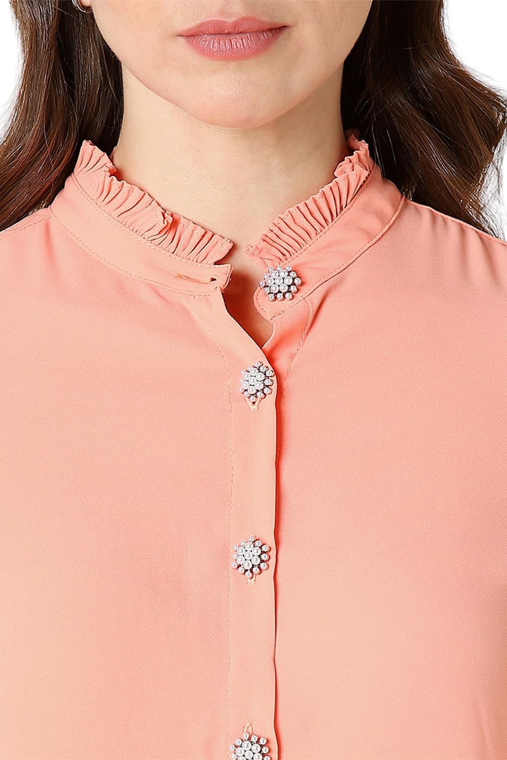 Allen Solly Women's Peach Plain Long Sleeve Formal Shirt