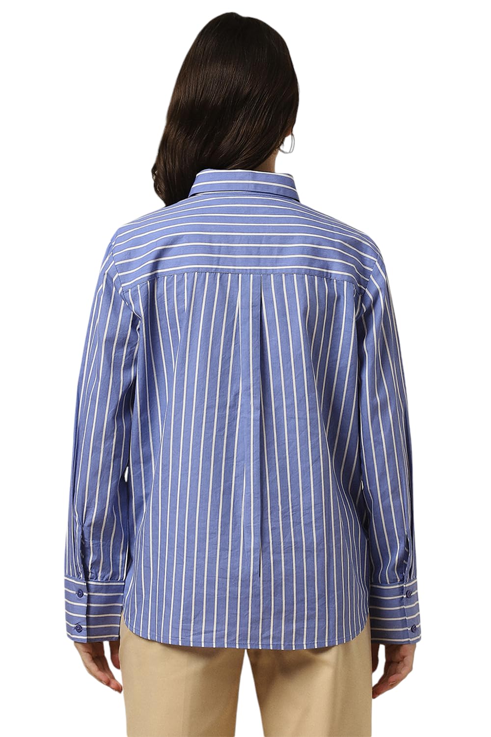 Allen Solly Women's Blue Striped Long Sleeve Formal Shirt