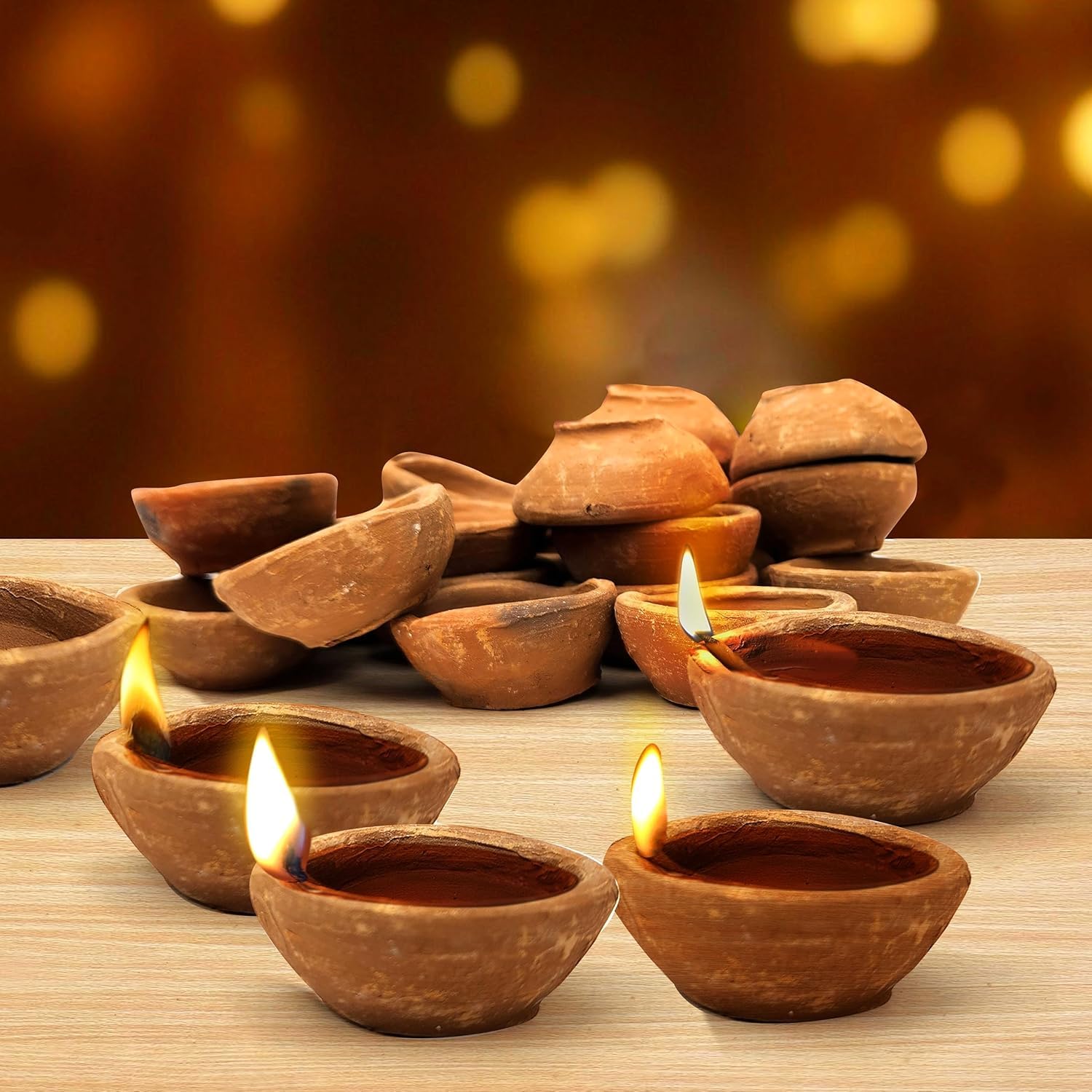 Gwan Natural Clay Traditional Diwali Ke Diya | Earthen Clay Diya | Mitti Ka Diya | Diyas for Pooja (Set of24)