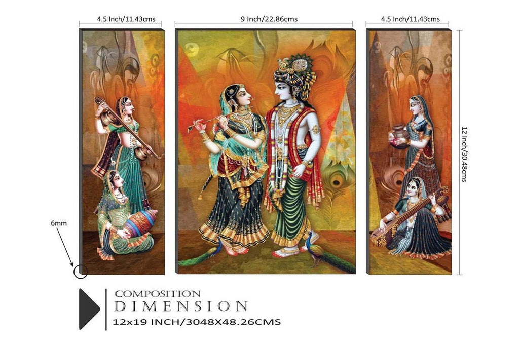 SAF paintings UV Textured Radha Krishna Set of 3 Print Framed Painting (Synthetic, 12 inch x 18 inch, Set of 3) SANFJMA56