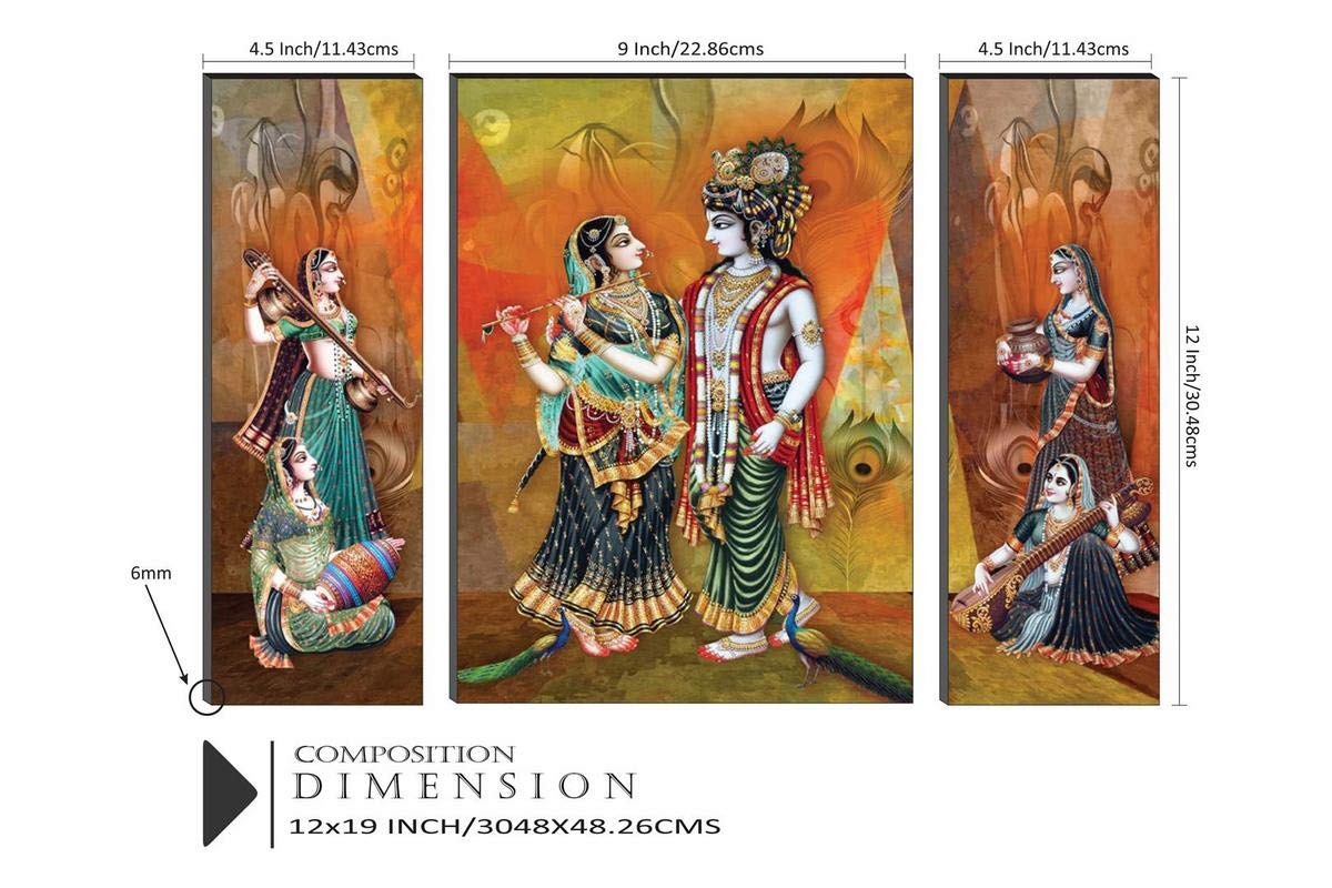 SAF paintings UV Textured Radha Krishna Set of 3 Print Framed Painting (Synthetic, 12 inch x 18 inch, Set of 3) SANFJMA56