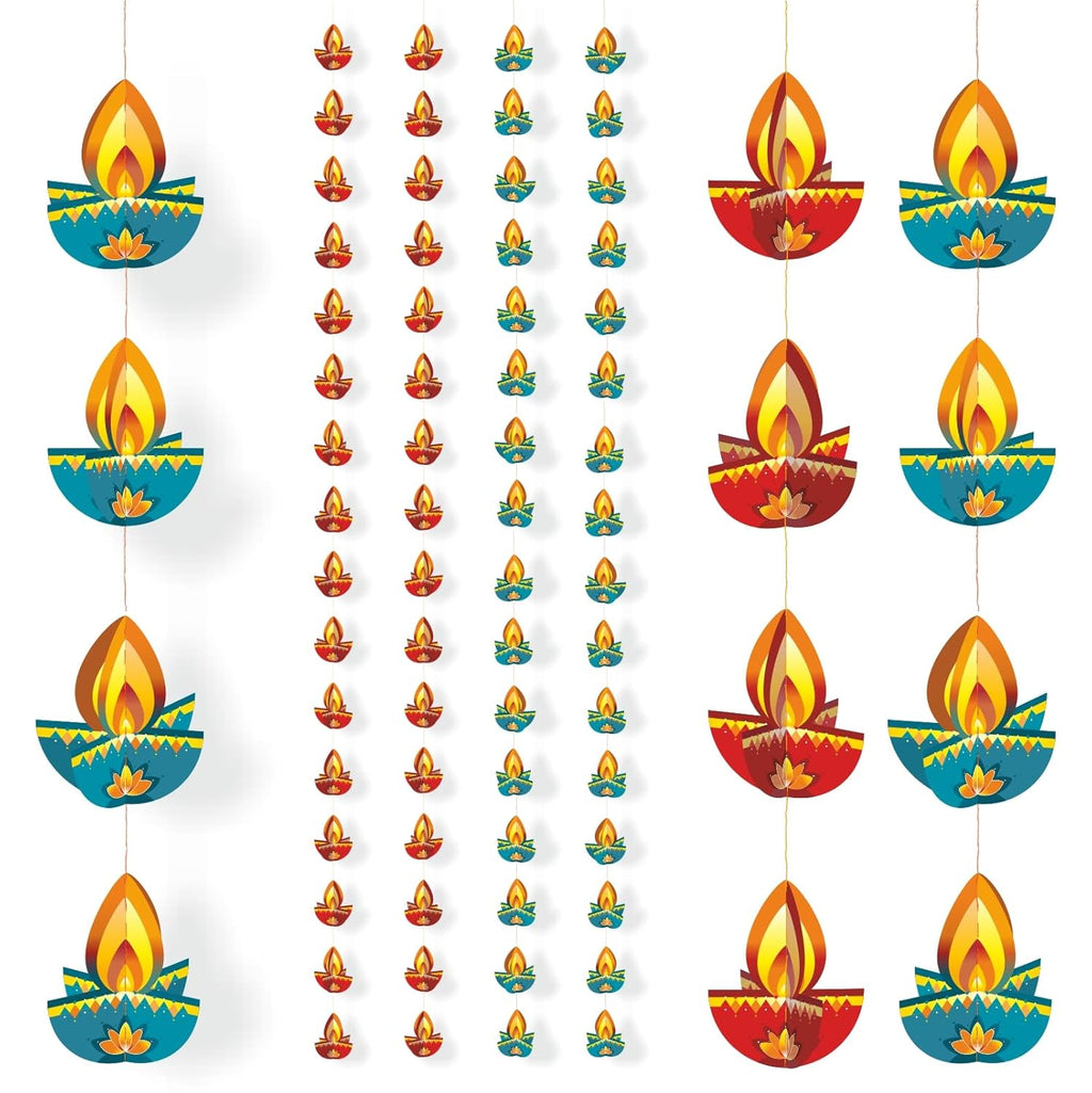Shree Space - Diya Hanging ( DH ) Pack of 4 Row - Festive Decoration for All Festival Home & Office Paper Decoration