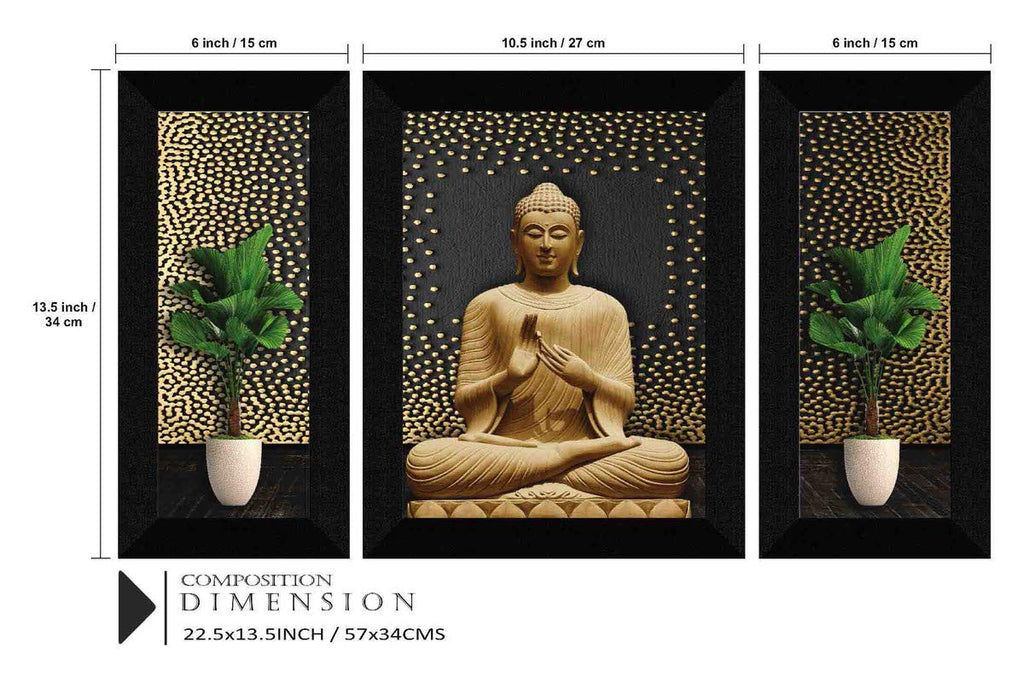 SAF paintings Set of 3 Buddha UV Textured Home Decorative Gift Item Synthetic Frame Painting 13.5 Inch X 22.5 Inch SANFS30707