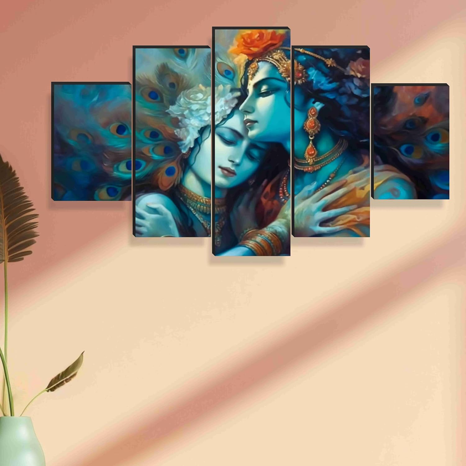 SAF Radha krishna Paintings for Wall Decoration - Set Of Five, 3d modern art Painting for Living Room Large Size with Frames for Home Decoration, Hotel, Office 76.2 cm x 45 cm SANFPNLS35469