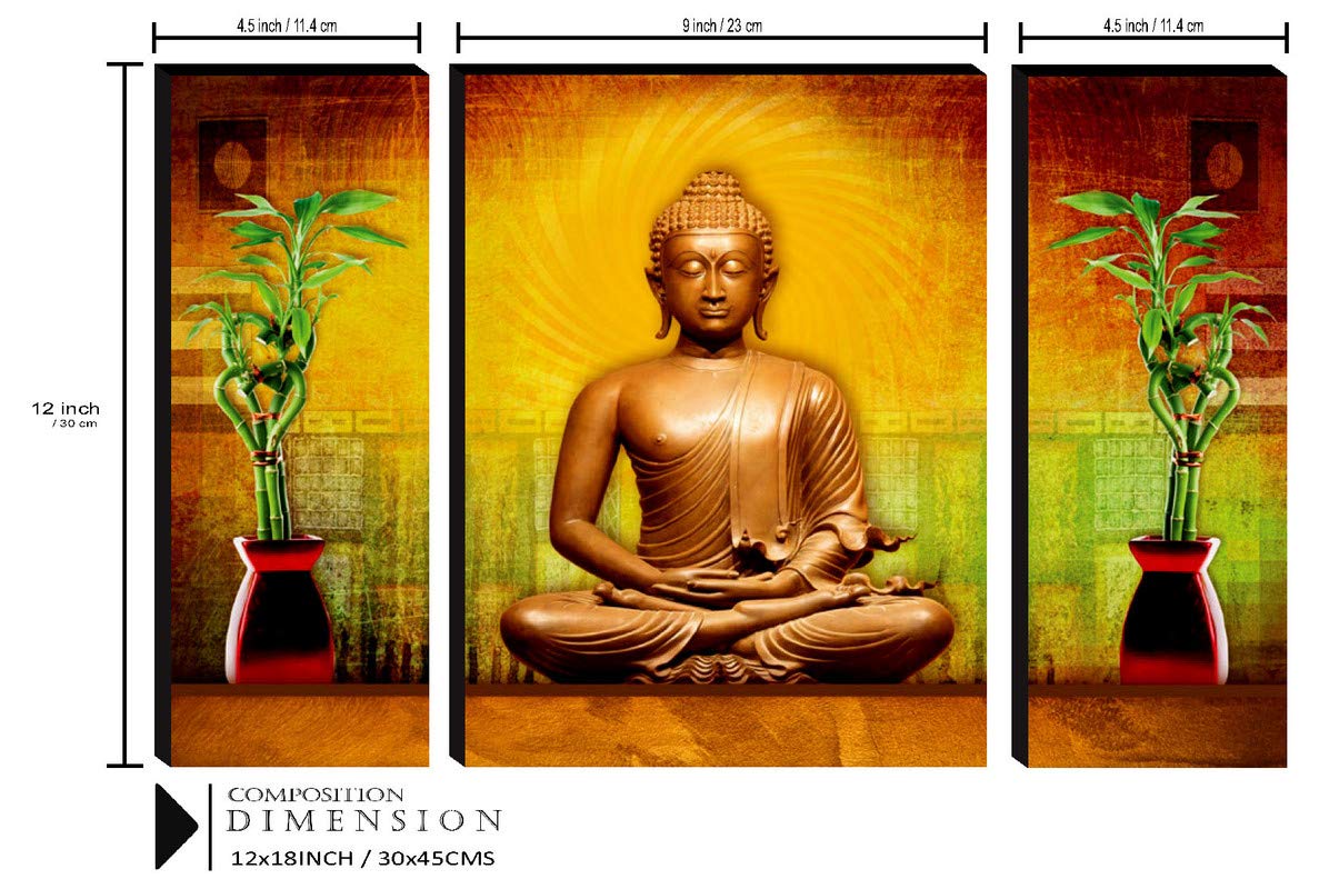 SAF paintings Set of 3 Buddha UV textured Paintings for living room with frame Painting 12 Inch X 18 Inch SAF-JMS50