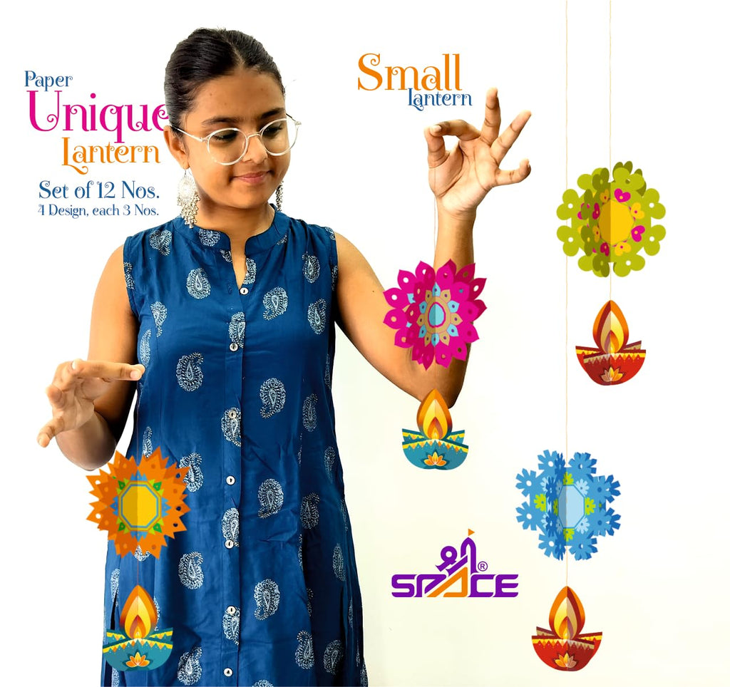 Shree Space - Unique Lantern - Festive Paper Hanging for Home & Office Decor (Pack of 12, Multi-Colour) All Festival Diwali, Christmas & New Year Gift | Corporate Gift | Home Decor Items