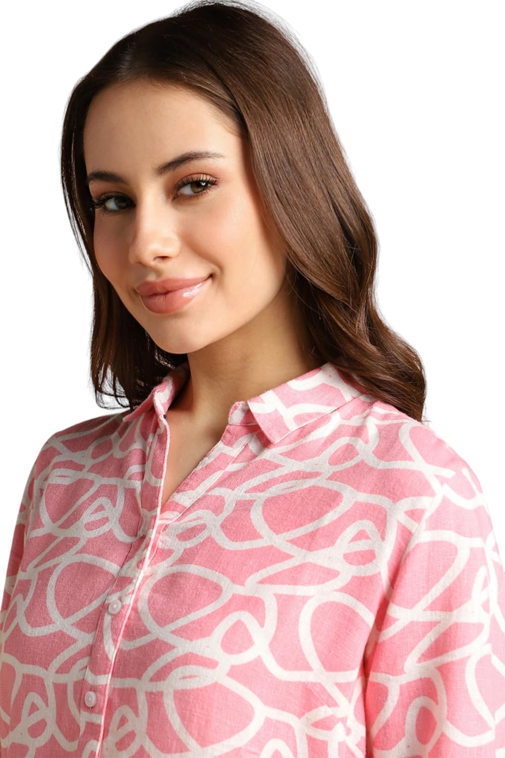 Allen Solly Women's Pink Printed Full Sleeve Casual Shirt