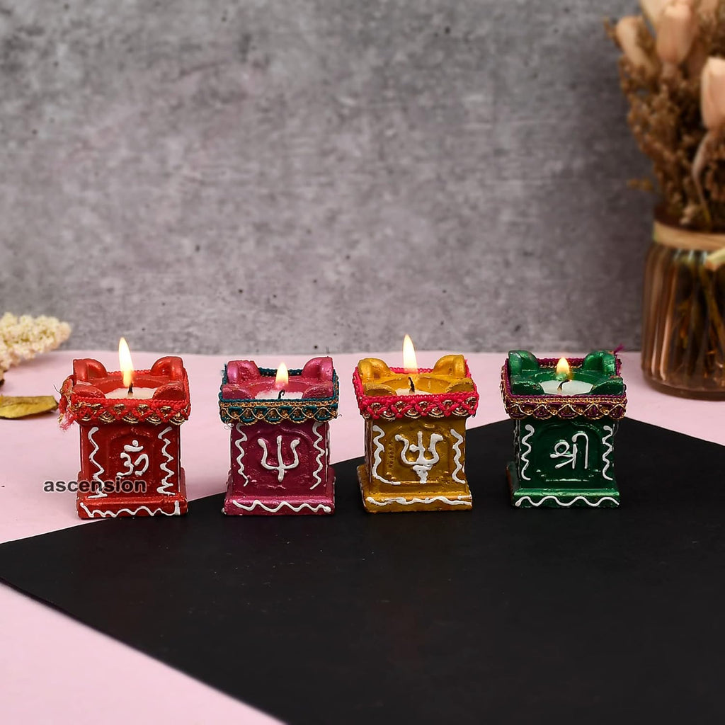Ascension ® 4 Tulsi Mataka Candle Diya Deepak Special Reusable Diya Colourful Earthen Designer Diya Handmade Mitti Ke Deepak Diye Designer Terracotta Decorative Diwali Deepak