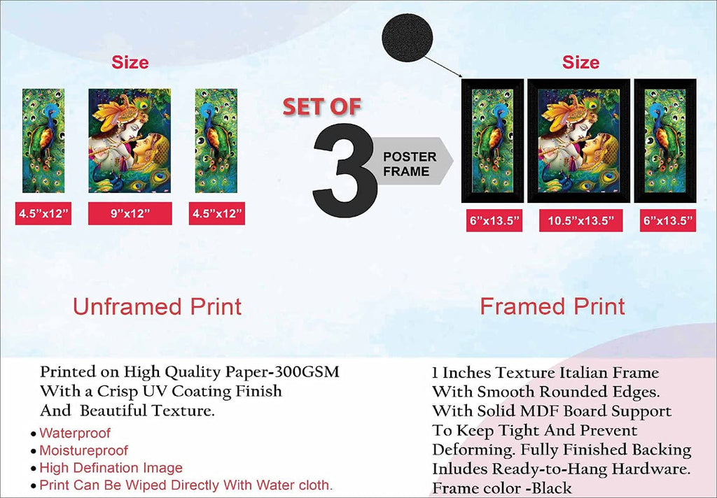 SAF paintings Set of 3 Radha Krishna Religious Wall Painting with frame for home decoration, living room, Hotel, Office Painting 13.5 Inch X 22.5 Inch