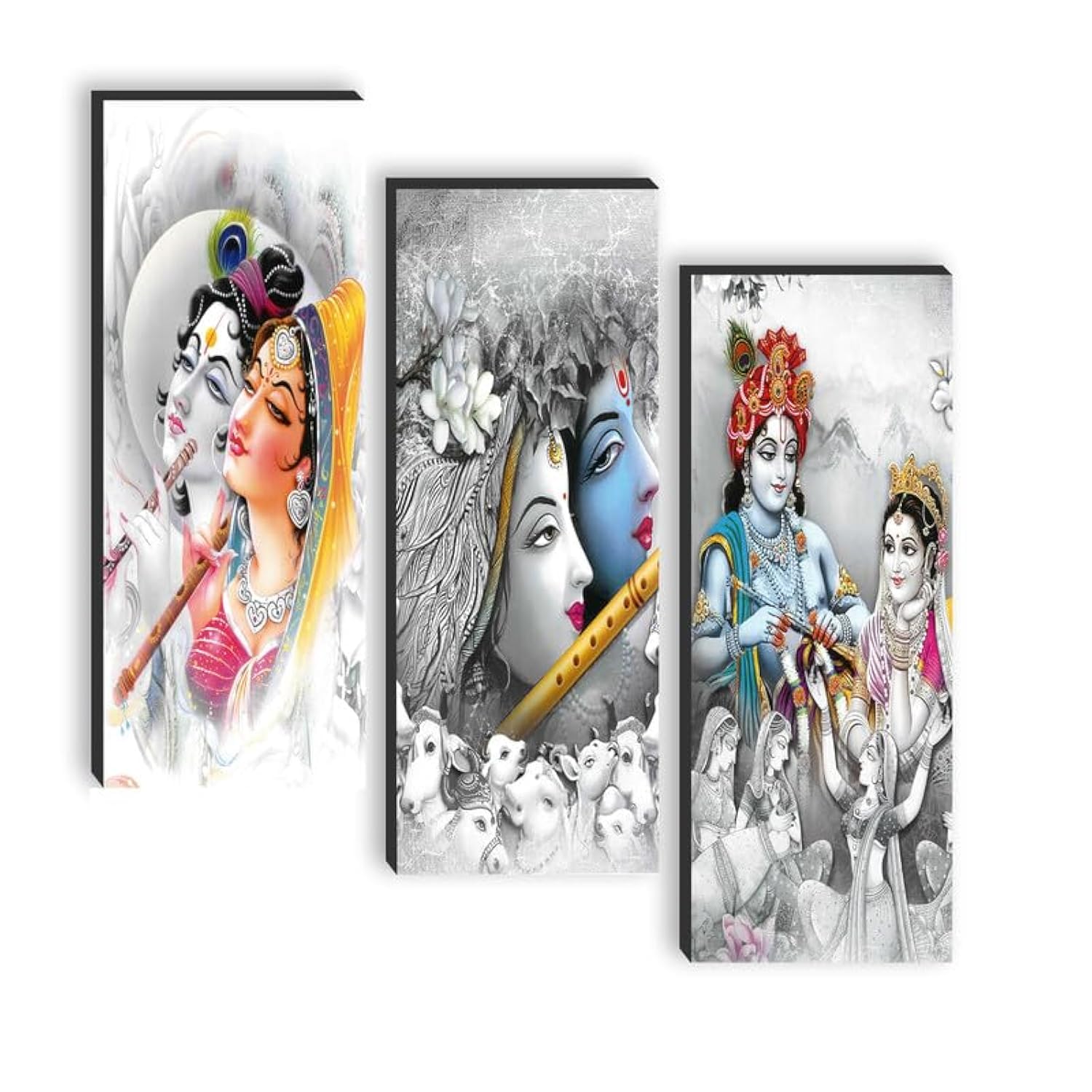 SAF paintings set of 3 Lord Radha krishna UV textured self adeshive wall painting for home decoration SANF-SJ194