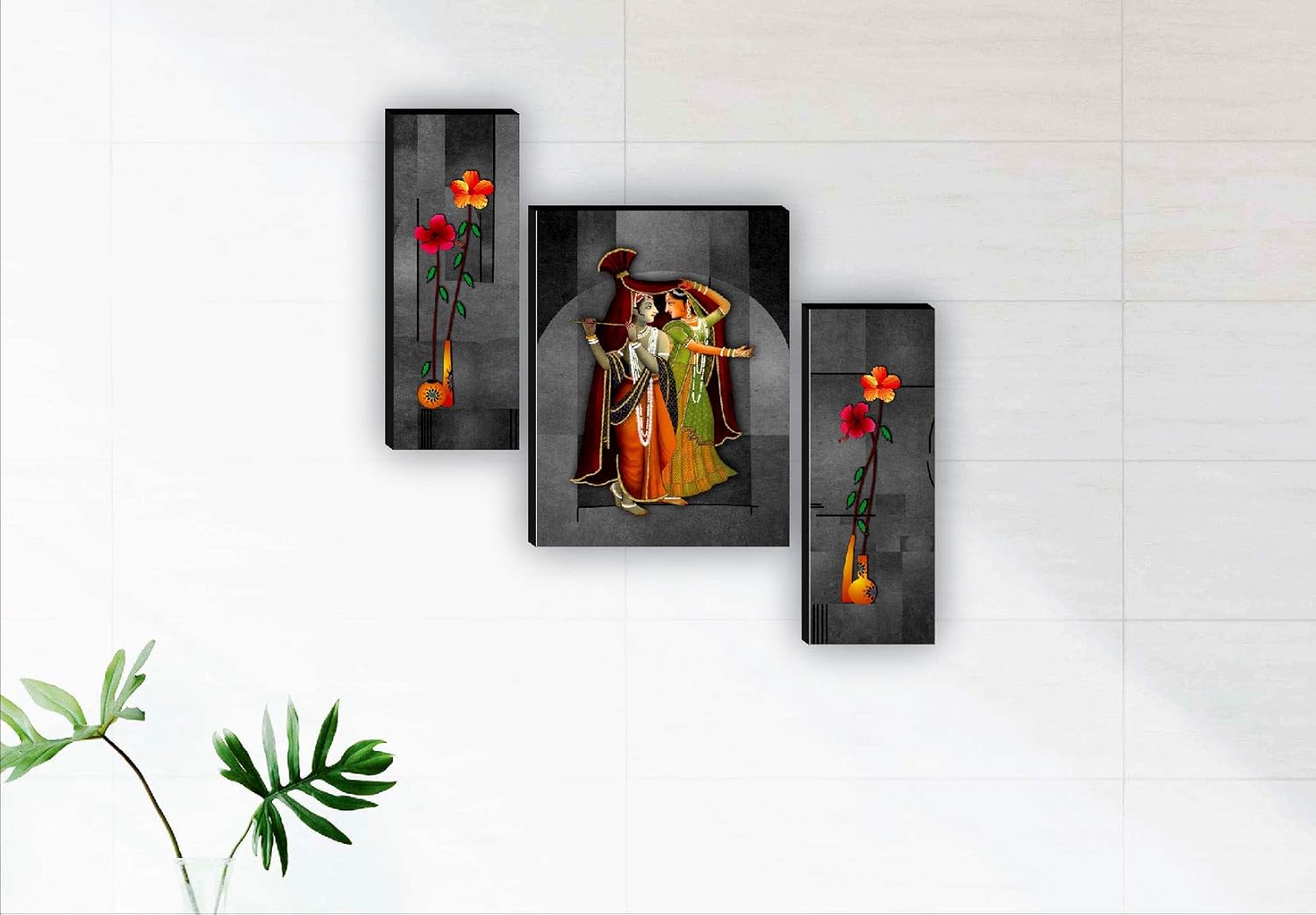 SAF paintings Set of 3 Radha Krishna UV Textured Paintings for living room with frame Painting 12 Inch X 18 Inch SAF-JMS7530