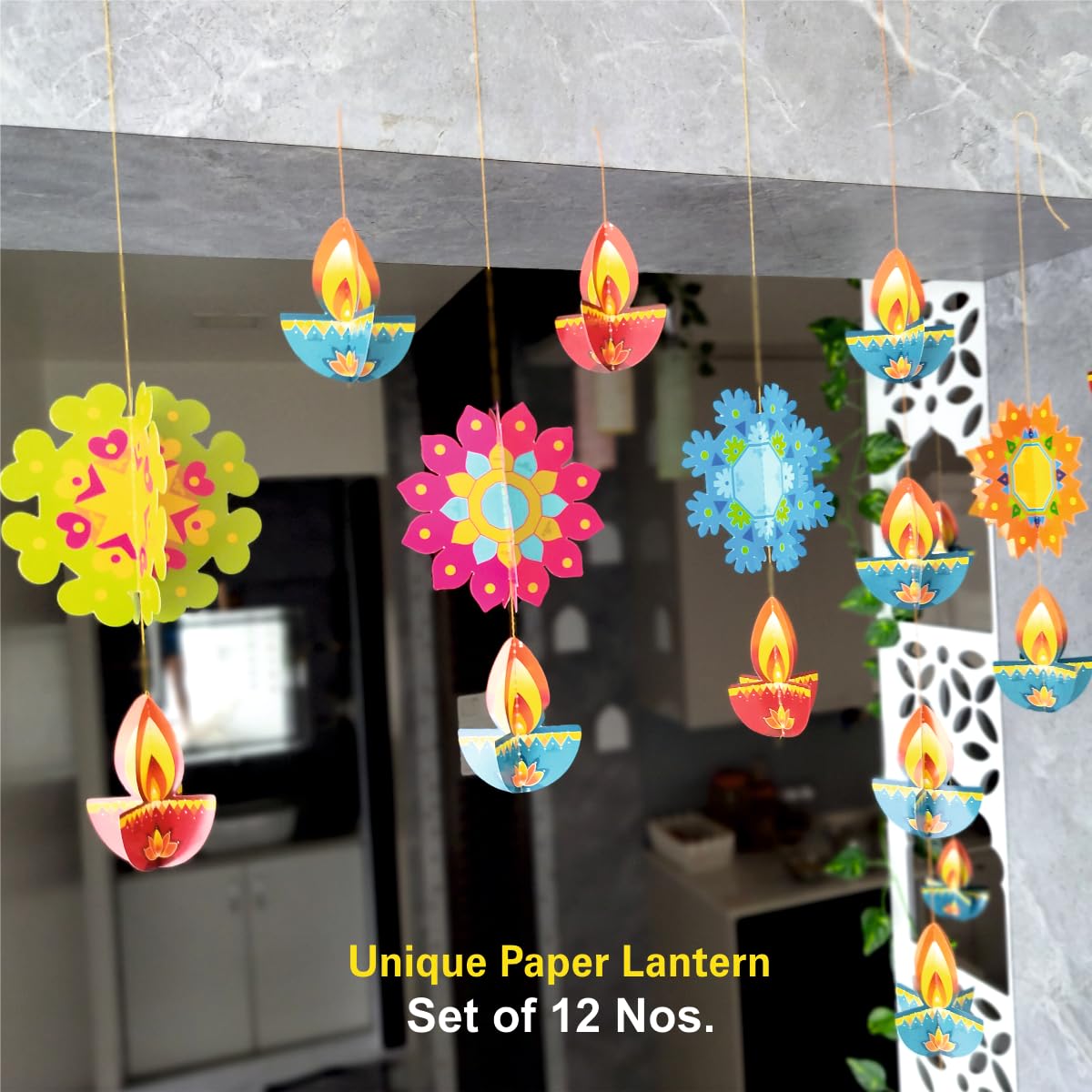 Shree Space - Unique Lantern - Festive Paper Hanging for Home & Office Decor (Pack of 12, Multi-Colour) All Festival Diwali, Christmas & New Year Gift | Corporate Gift | Home Decor Items