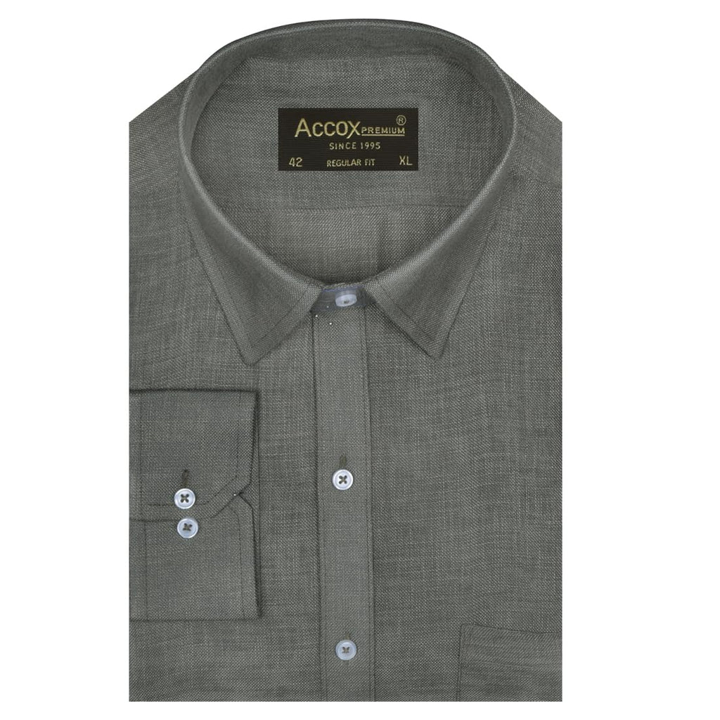 ACCOX Men's Breathable Cotton Linen Full Sleeves Regular Fit Plain Formal Shirt for Men (S_GCR374)
