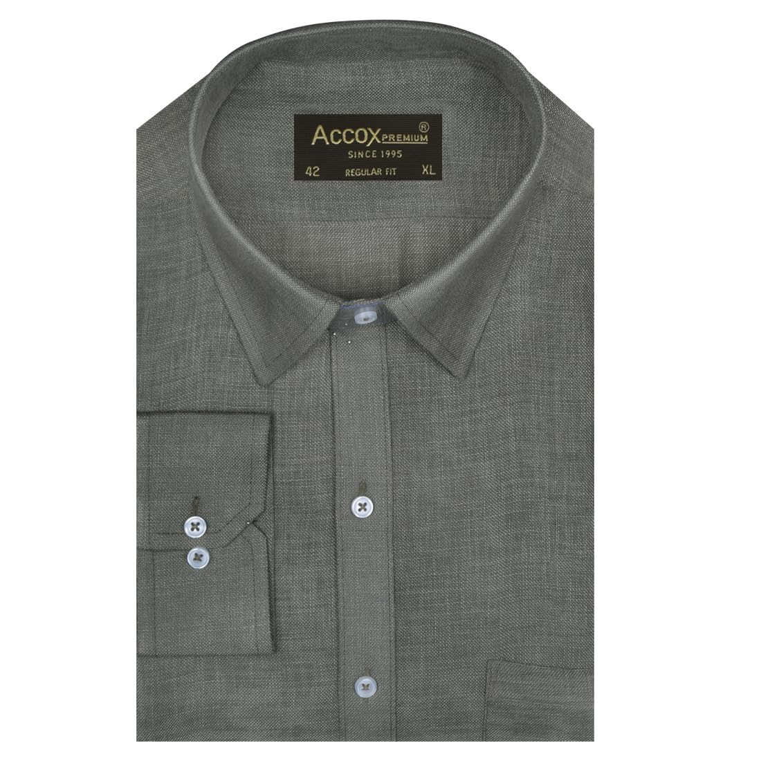 ACCOX Men's Breathable Cotton Linen Full Sleeves Regular Fit Plain Formal Shirt for Men (S_GCR374)