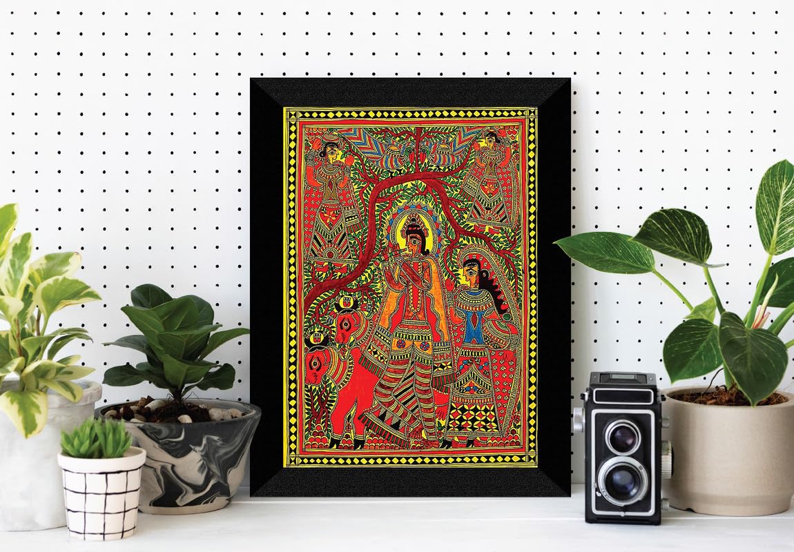 SAF paintings Madhubani Art Black frame painting for Wall Decoration SA-SANFK33268