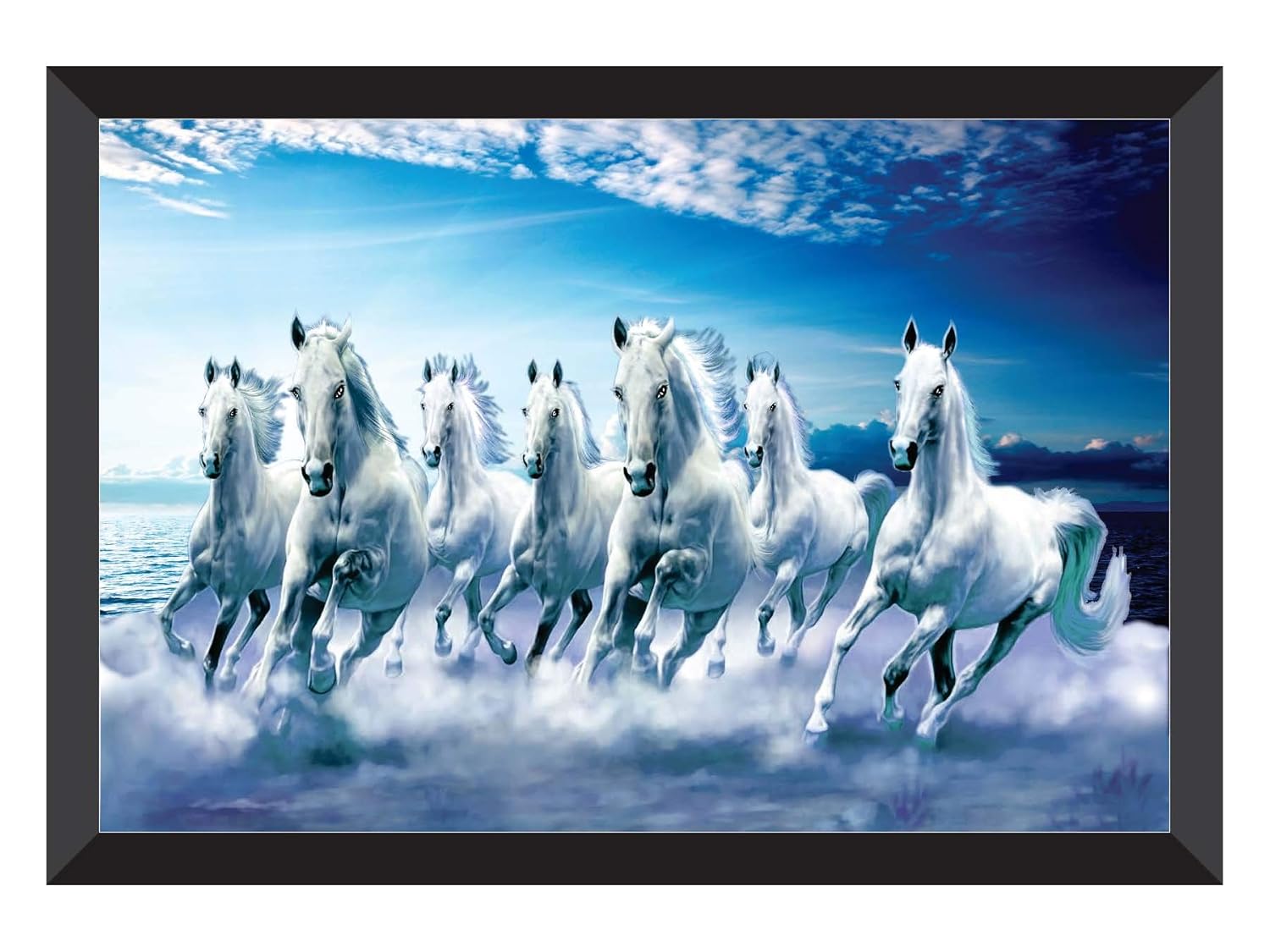 SAF 7 Horses River Large Framed UV Coated Digital Reprint 14 Inch X 20 Inch Painting (SANFH11) SANFH11(multicolor1)