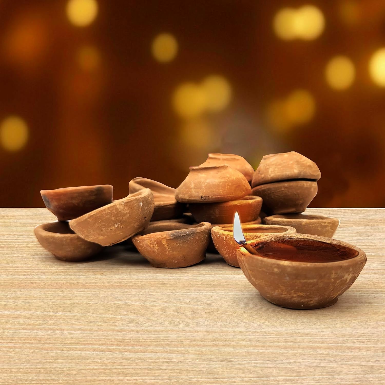 Gwan Natural Clay Traditional Diwali Ke Diya | Earthen Clay Diya | Mitti Ka Diya | Diyas for Pooja (Set of24)