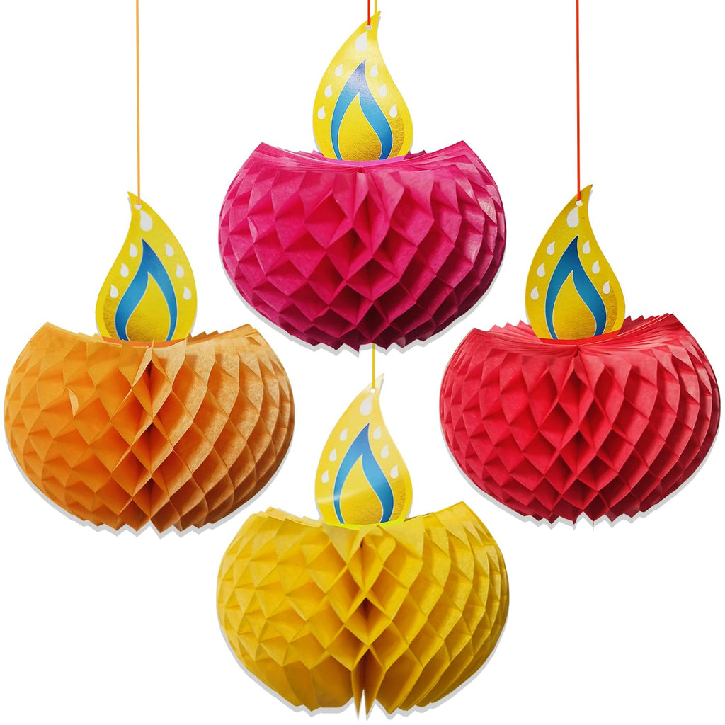 Rozi Decoration Happy Diwali Diya Honeycomb Decoration Items for Home, Table, Garden, Lawn, Office Decoration | Dipawali Decoration Items | Diwali Hanging Decoration Items