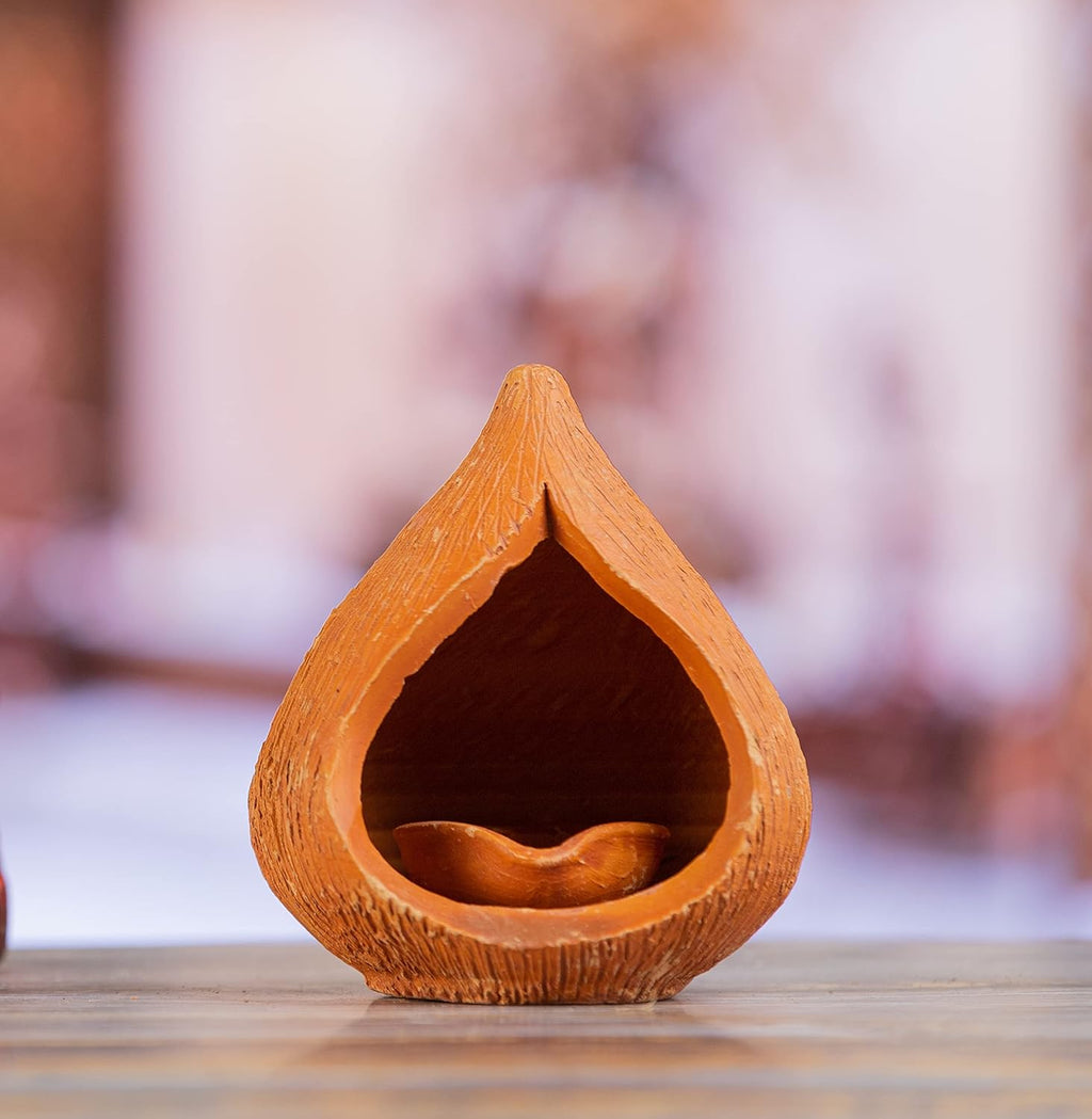 Karru Krafft Handcrafted Terracotta Akhand Narkel Diya for Pooja Decor, Festive Decor, Diwali Decor, Home Décor, Home Lighting, Decorative Diya, Decorative Lamp, Mitti Diya, Lanterns, Festive Gifting