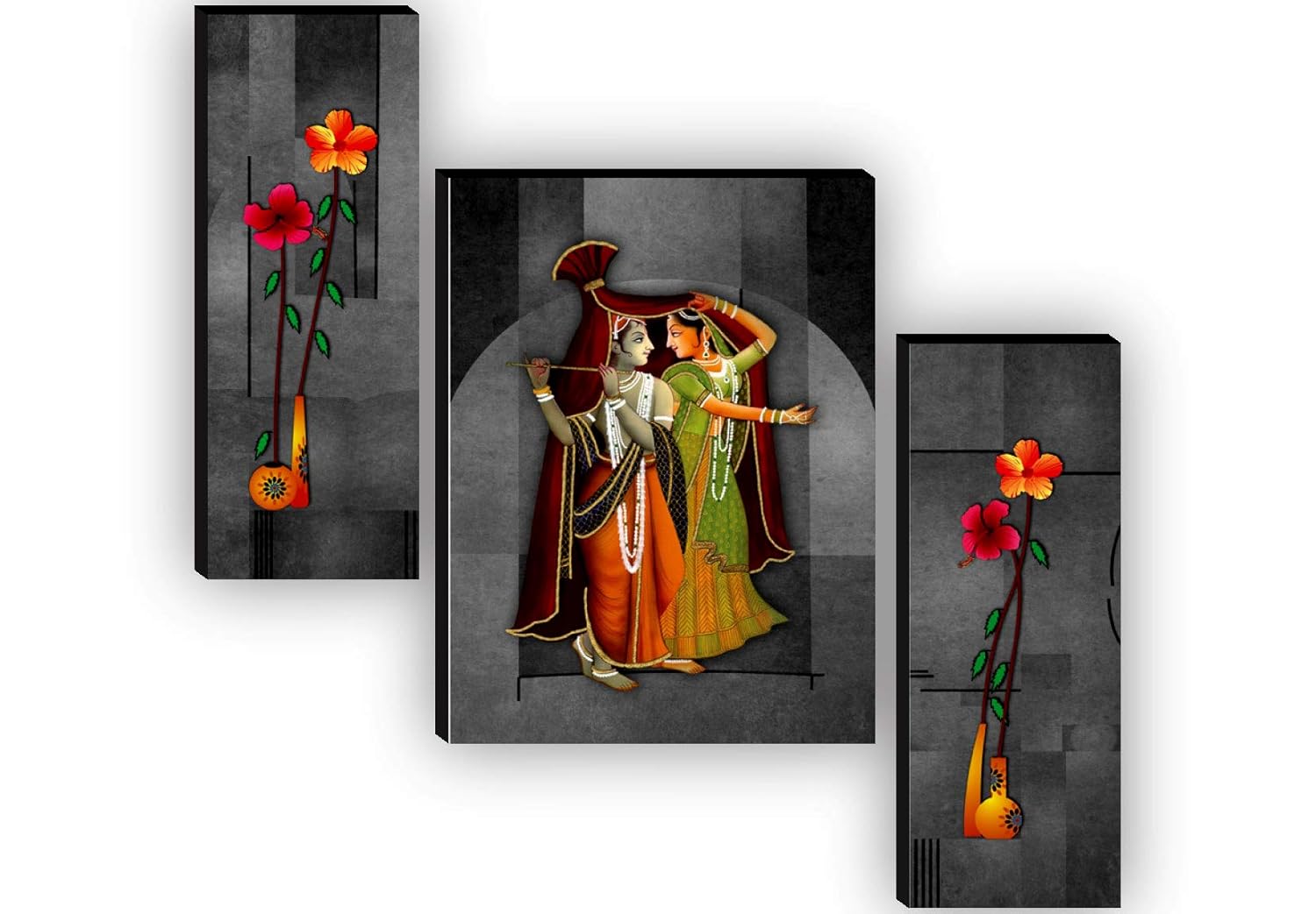 SAF paintings Set of 3 Radha Krishna UV Textured Paintings for living room with frame Painting 12 Inch X 18 Inch SAF-JMS7530