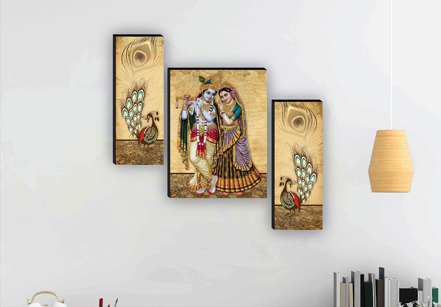 SAF paintings Set of 3 Radha Krishna Paintings for living room with frame Self Adeshive UV Textured MDF Framed Painting 12 Inch X 18 Inch SAF-JM7724