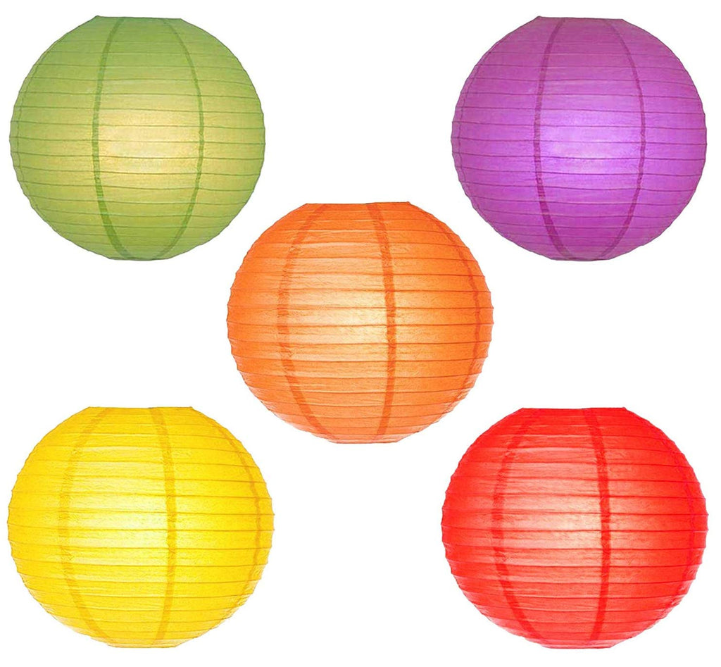 3A Featuretail Hanging Lantern Rice Paper Ball Lamp Shade (12inch, Mix Colour) - Pack of 5