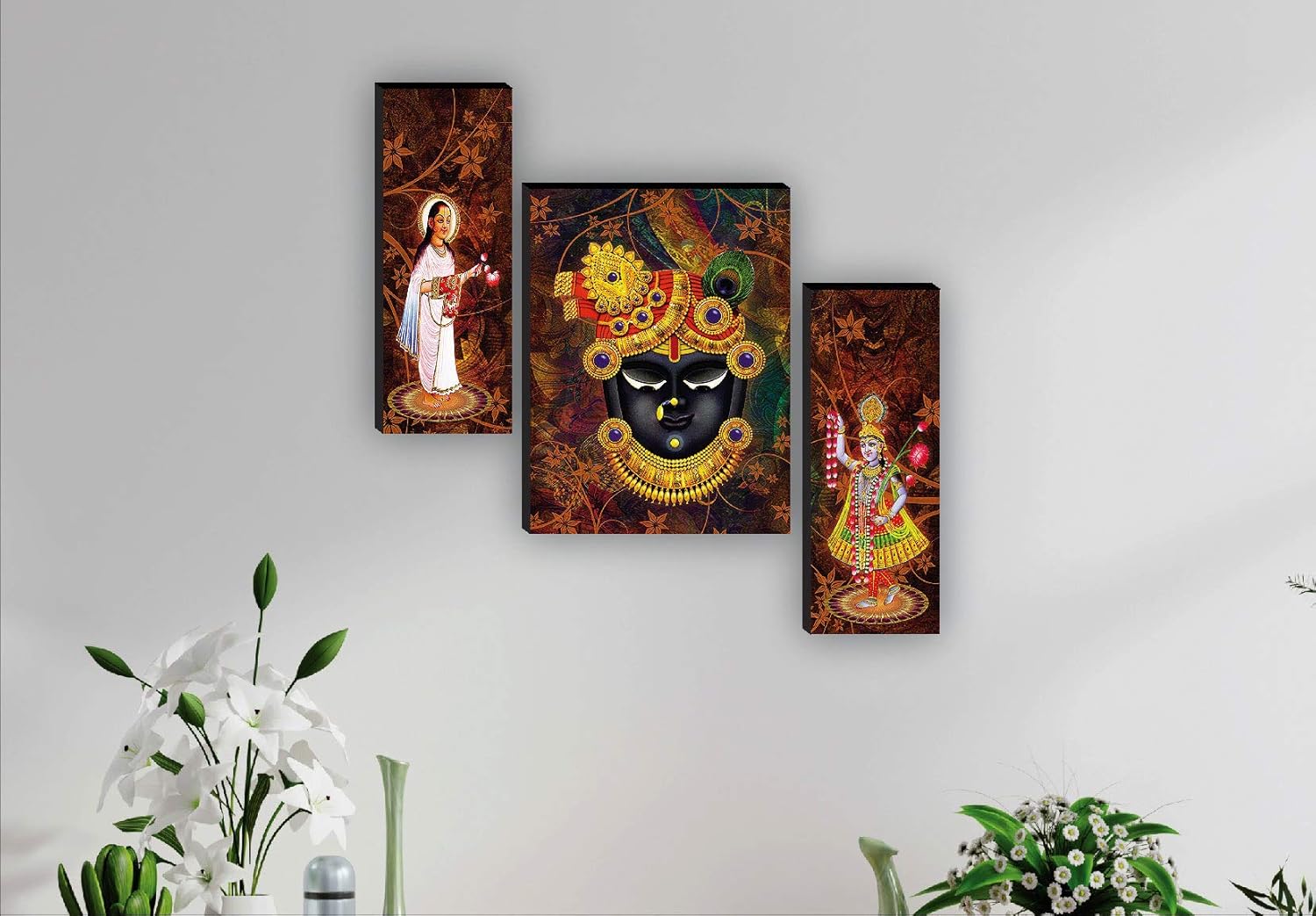 SAF paintings Set of 3 Shree Nath ji UV Textured Paintings for living room with frame Painting 12 Inch X 18 Inch SAF-JM8306