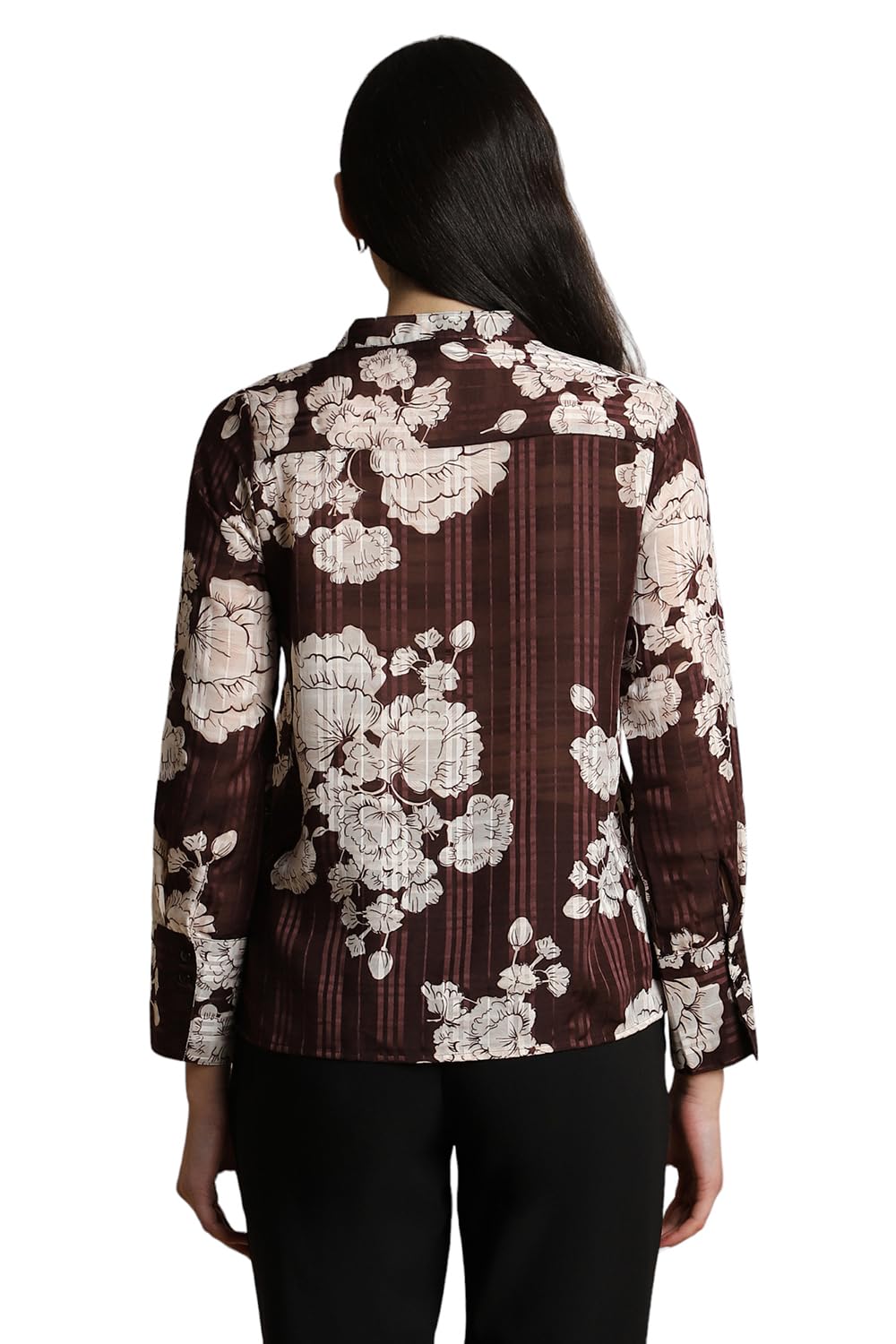 Allen Solly Women's Polyester Brown Printed Full Sleeve Casual Shirt