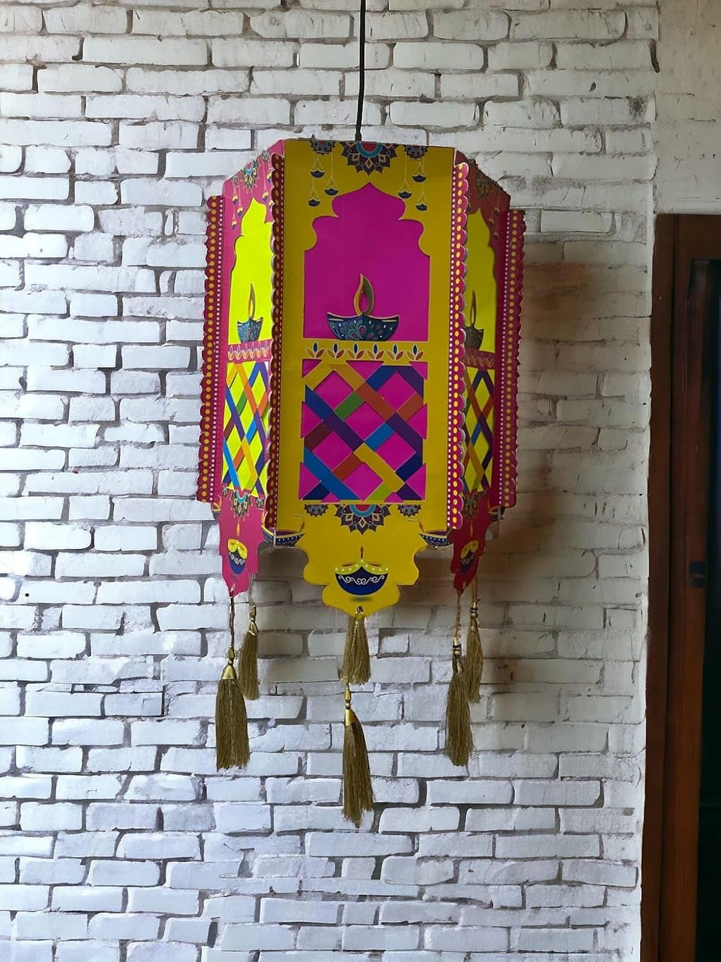 Hexagon Diwali Lantern/Akash Kandil - Multi Color (48X28X28 CM) DIY Make in India Project by VG Decor Articles