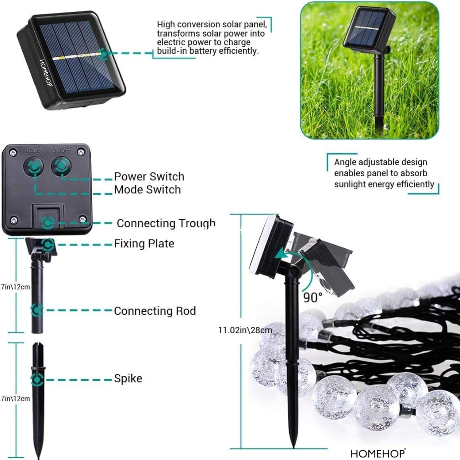 Homehop Solar Outdoor 30 Led Crystal Ball String Light for Home Garden Balcony Terrace Wall Rechargeable Waterproof Decorative Lamp Diwali Decoration Item(6.5M, 800 mAhPack of 2)