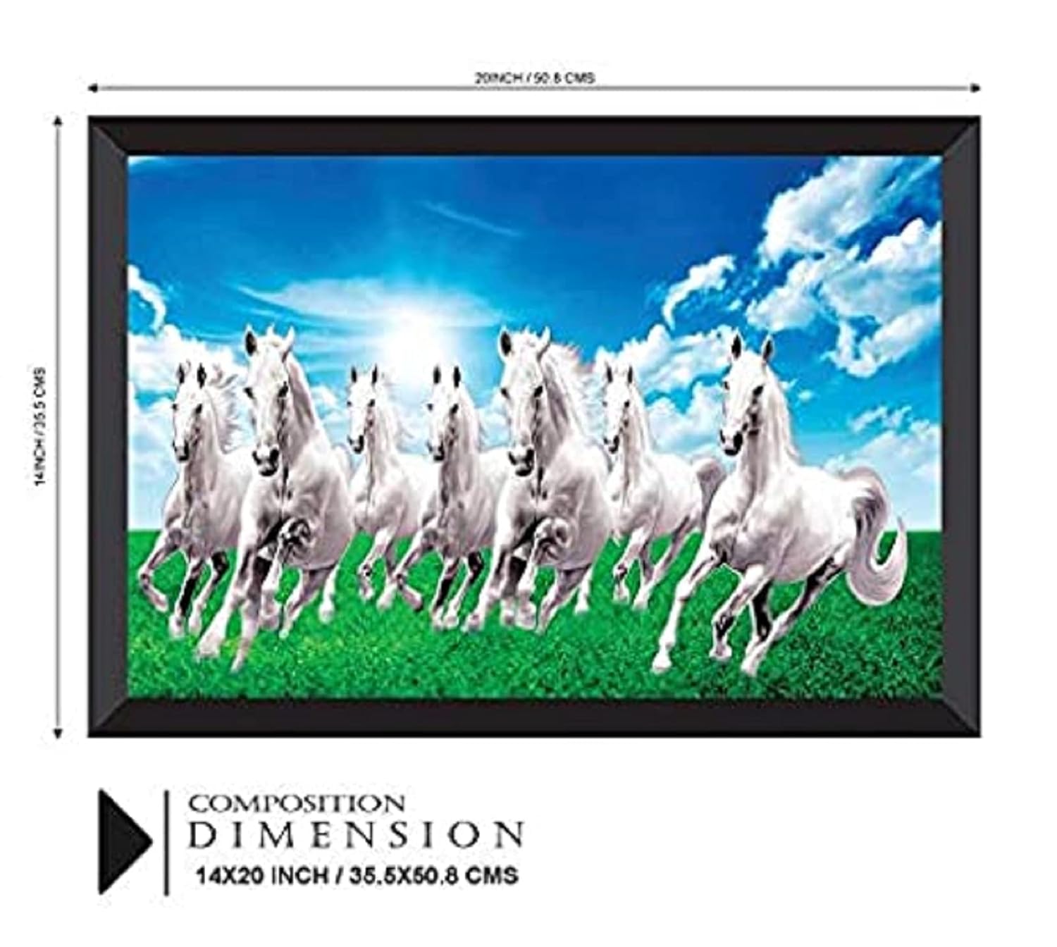 SAF paintings 7 Running Horses Sunrise Vastu UV Coated Home Decorative Gift Item Framed Painting 14 inch X 20 inch SANFH10-Multicolour