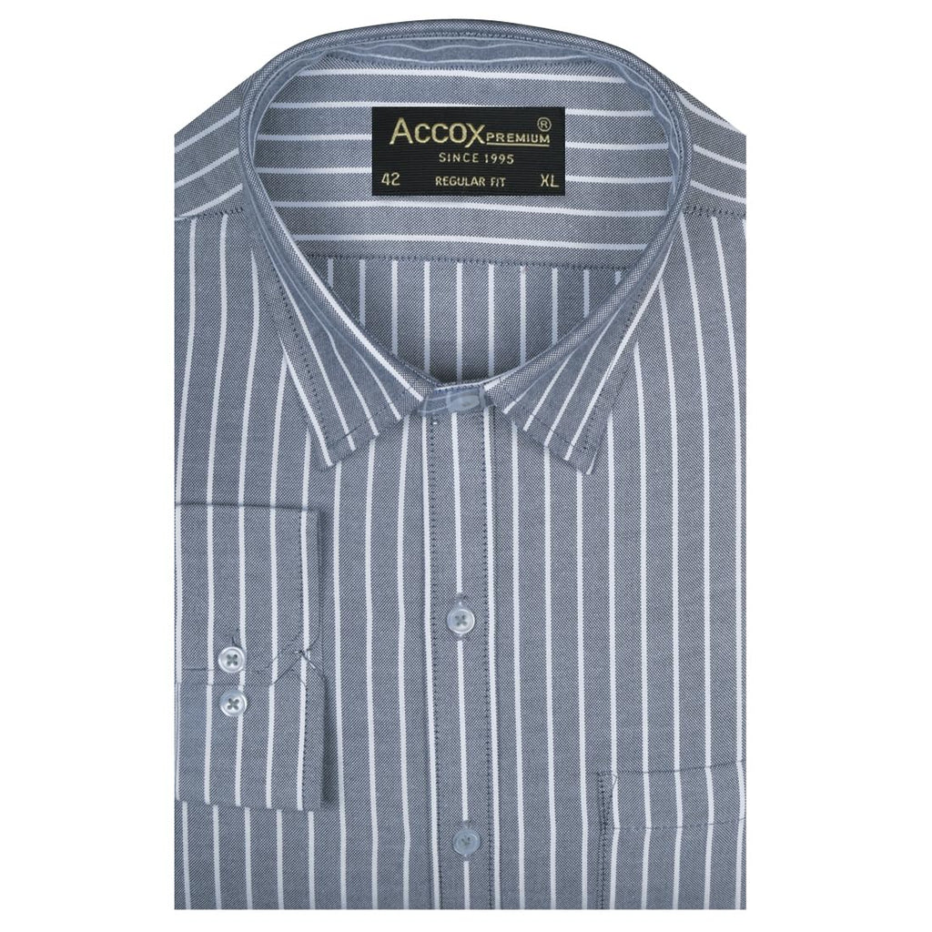 ACCOX Men's Breathable Cotton Full Long Sleeves Striped Regular Fit Formal Shirt for Men (O_GCR387)