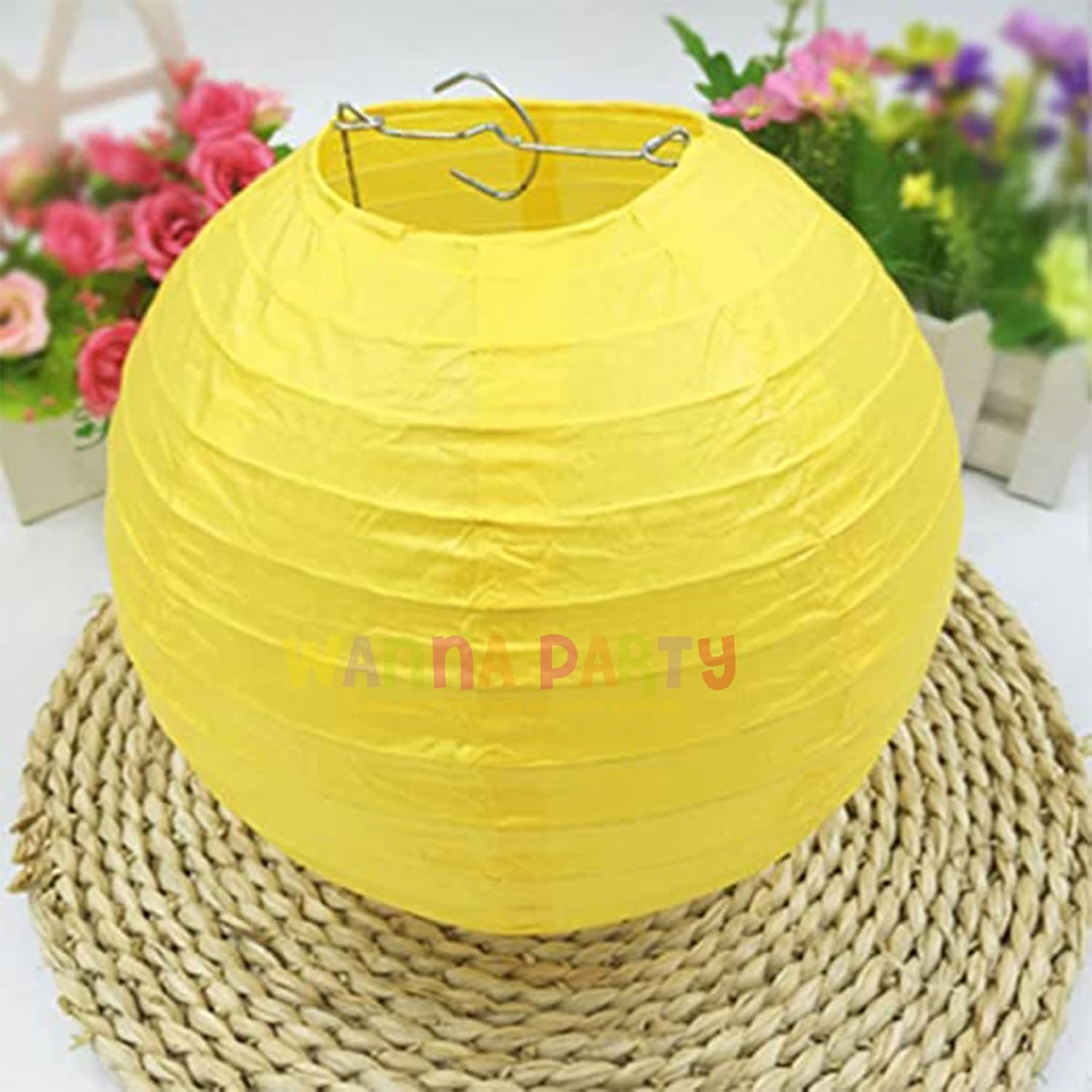 Wanna Party 12 Inches Paper Lanterns Yellow, Hanging Paper Lantern for Diwali Christmas Indoor Outdoor Home Decor, Hanging Paper Ball Decoration for Marriage Baby Shower Birthday Decor, Pack of 1