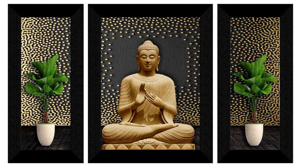 SAF paintings Set of 3 Buddha UV Textured Home Decorative Gift Item Synthetic Frame Painting 13.5 Inch X 22.5 Inch SANFS30707