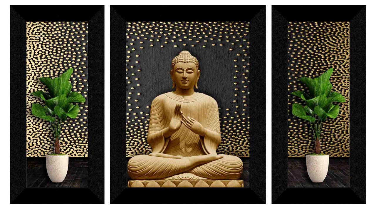 SAF paintings Set of 3 Buddha UV Textured Home Decorative Gift Item Synthetic Frame Painting 13.5 Inch X 22.5 Inch SANFS30707