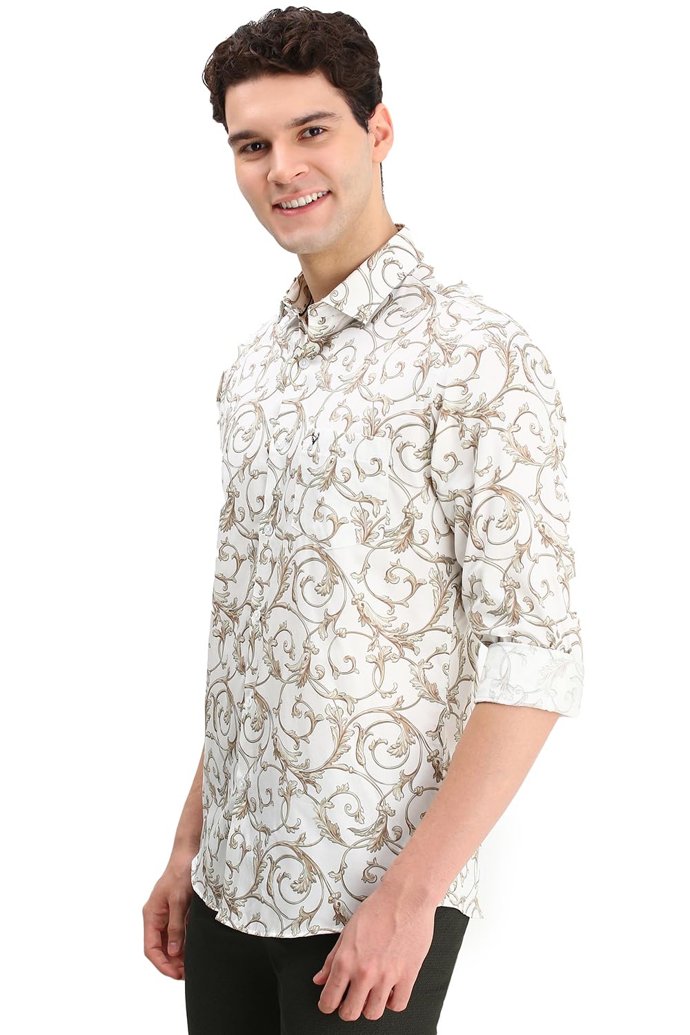 Allen Solly Men Cream Slim Fit Print Full Sleeves Casual Shirts