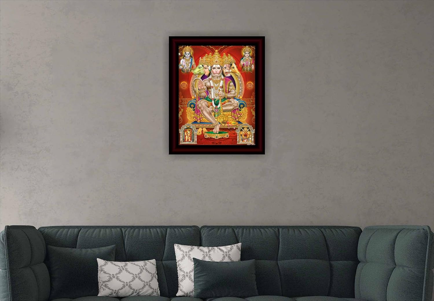 SAF paintings Panchmukhi Hanuman Framed Acrylic Glass Painting 14 inch x 11 inch SANFR33(Multicolor)