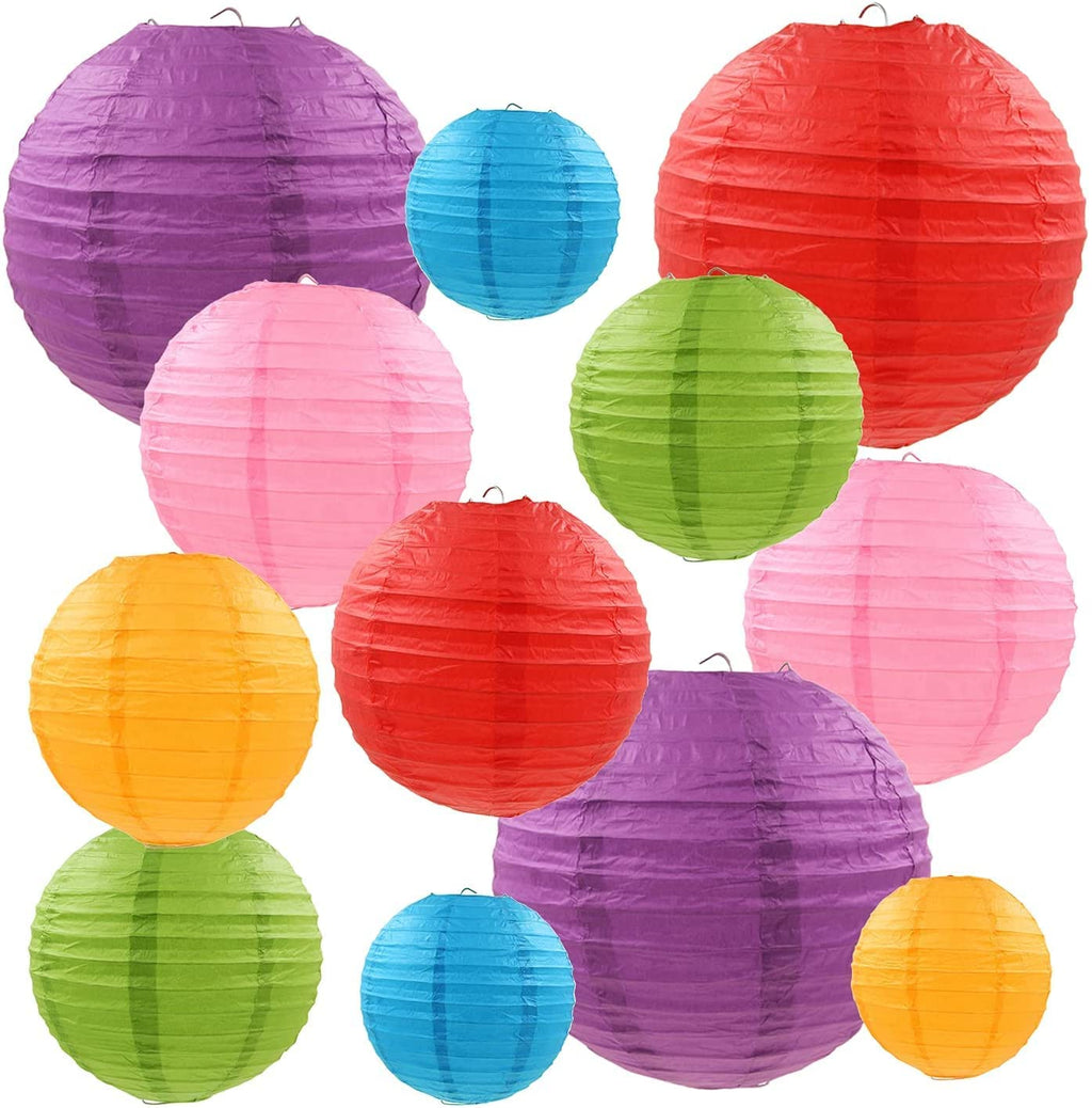 SHUANGYOU Round Hanging Ball Paper Hanging Lantern Paper Lamp for Decoration at Diwali Party Birthday Chrismas New Year Multicolor, Multicolor Paper Hanging Lantern Pack of 10 (24 cm X 24 cm)