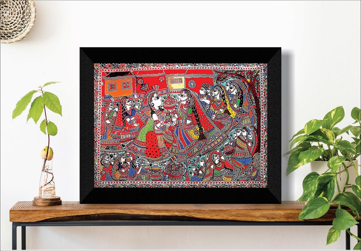 SAF paintings Madhubani Traditional Black frame painting for Wall Decoration SA-SANFK33348