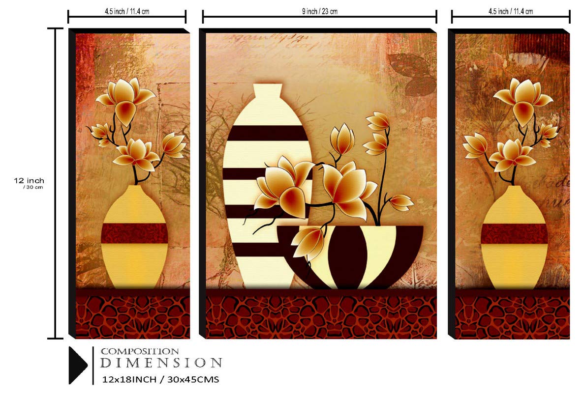SAF paintings Set of 3 Flower Pot UV textured Paintings for living room with frame Painting 12 Inch X 18 Inch SAF-JMS48