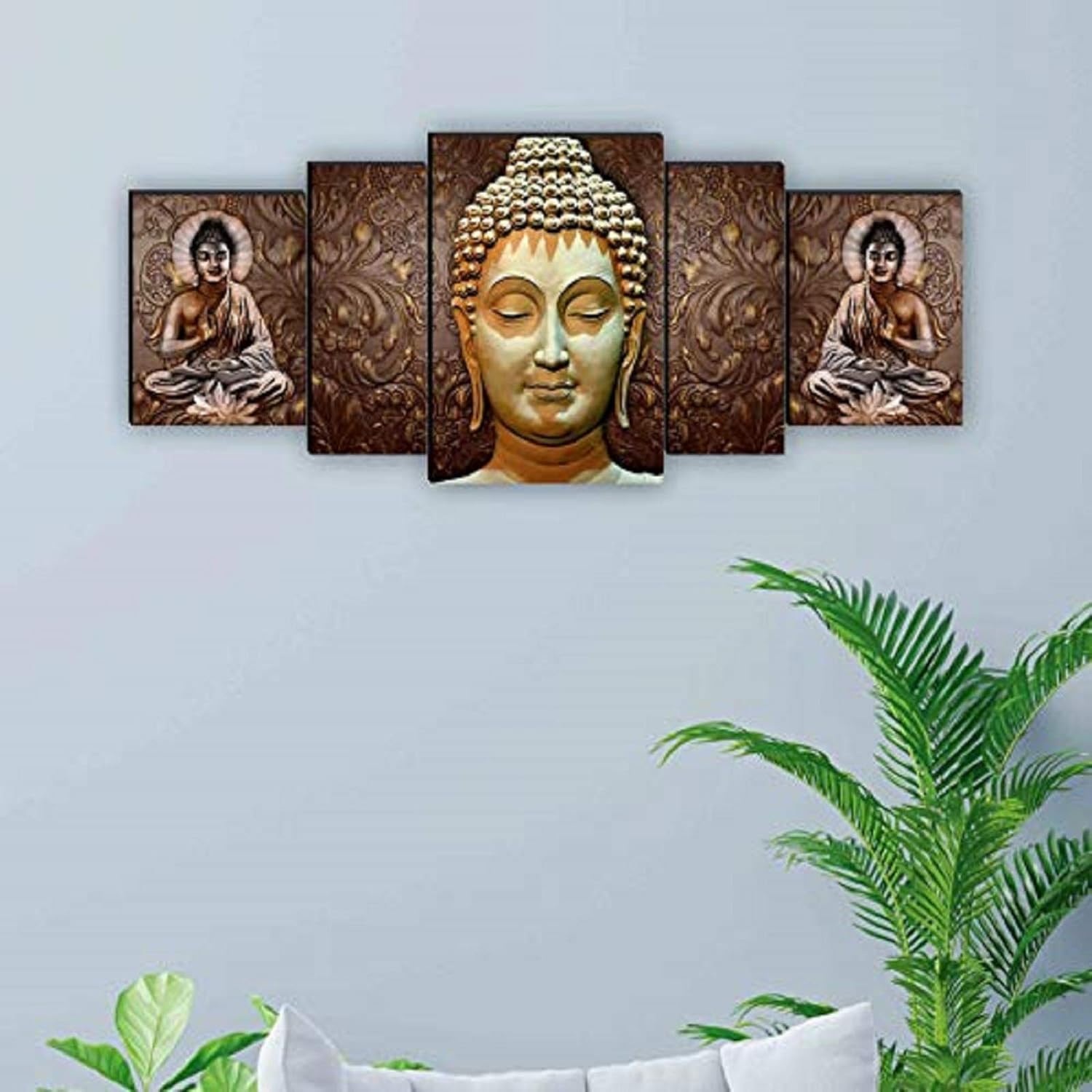 SAF Set of 5 Buddha UV Textured Home Decorative Gift Item MDF Panel Painting 18 Inch X 42 Inch SANFPNL31195