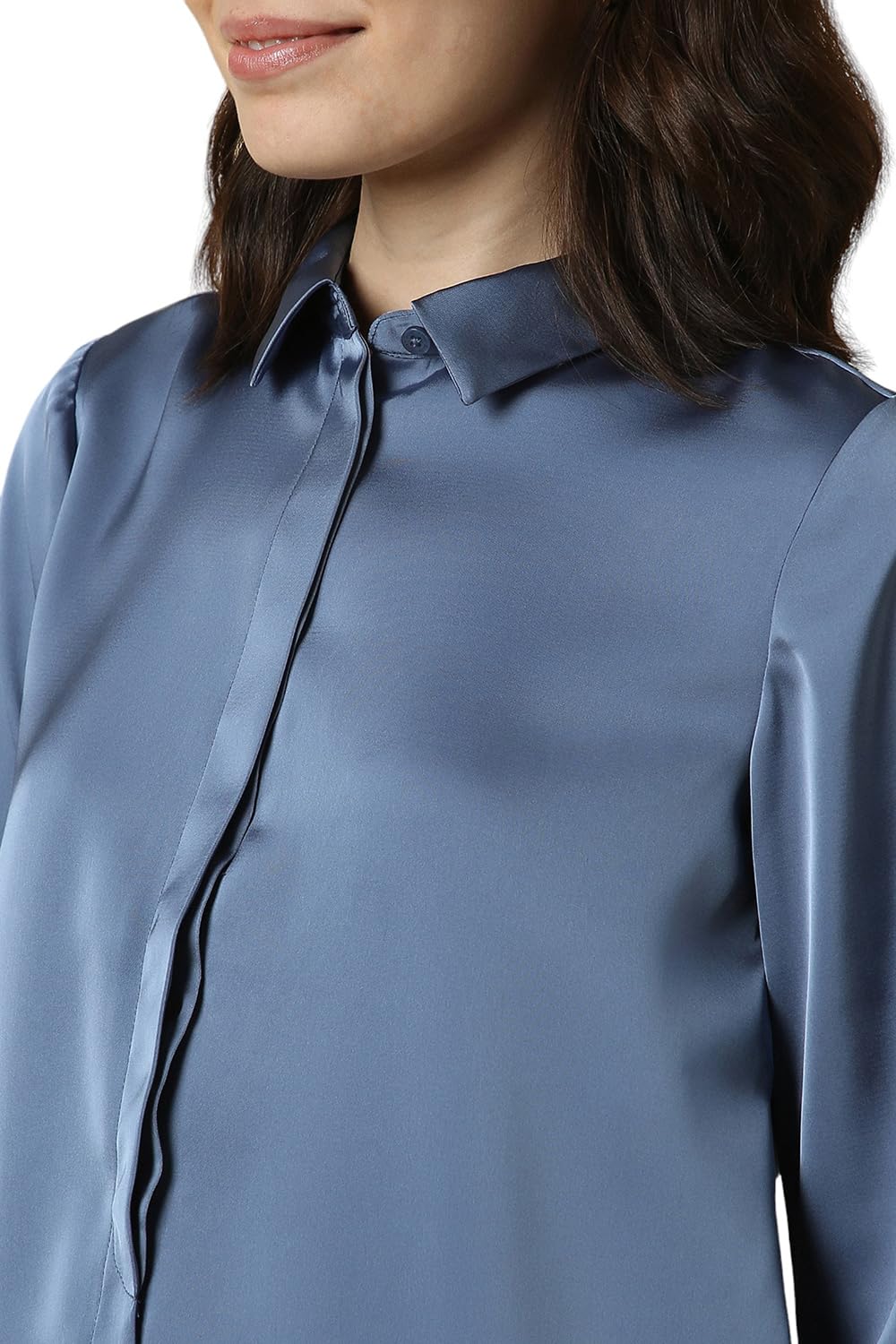 Allen Solly Women's Blue Plain Long Sleeve Casual Shirt