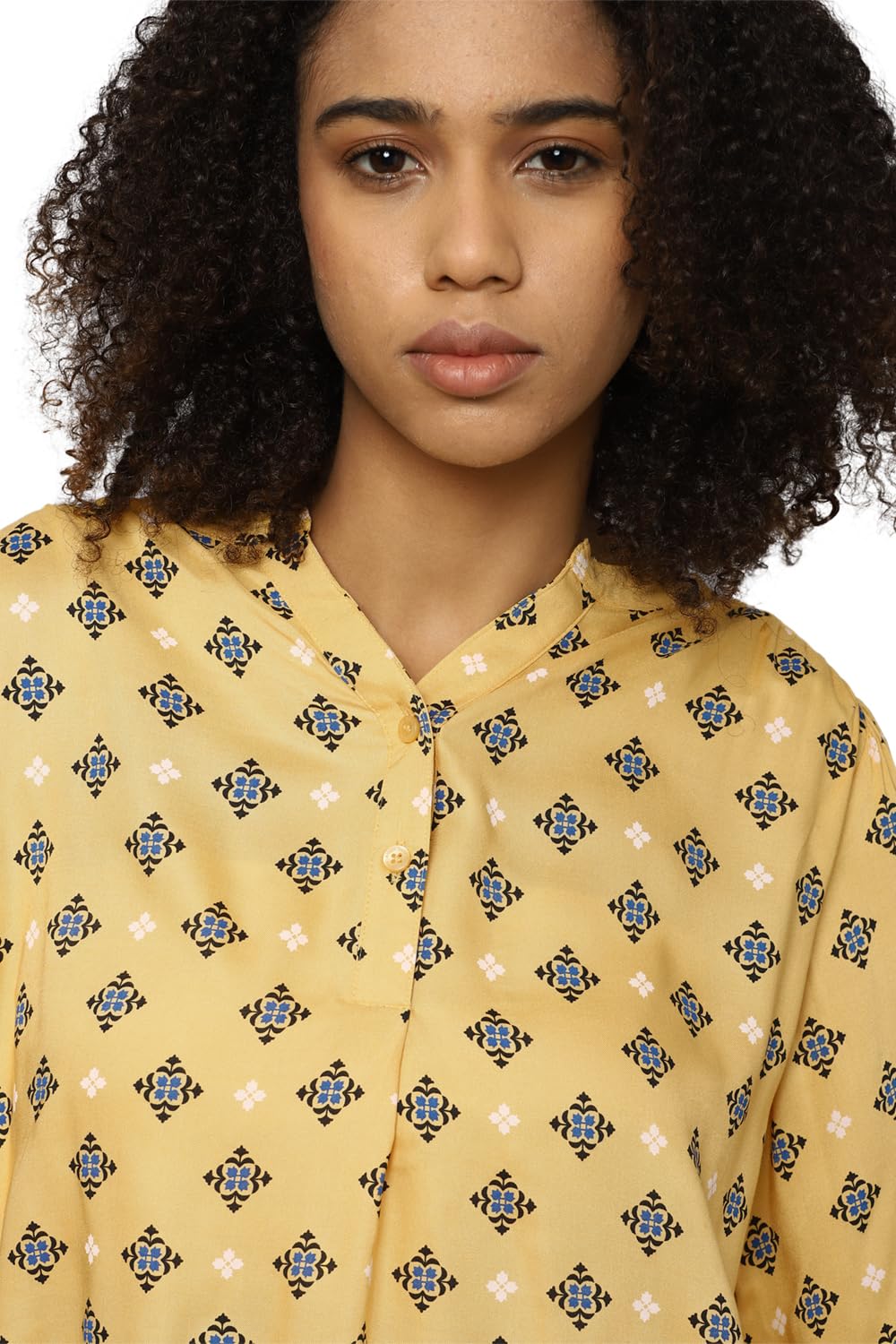 Allen Solly Women's Yellow Printed 3/4 Sleeve Casual Shirt