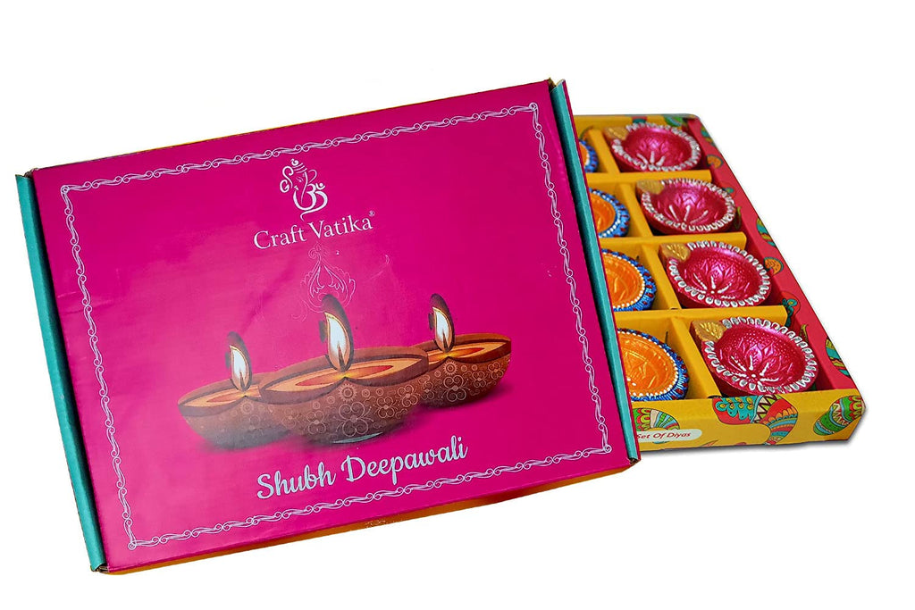 CraftVatika Clay Diyas Diya Deepak Batti Diya - Handmade Mitti Diya for Diwali Decoration Puja - Handpainted Diya for Home Indoor Outdoor Diwali (24 Diyas)